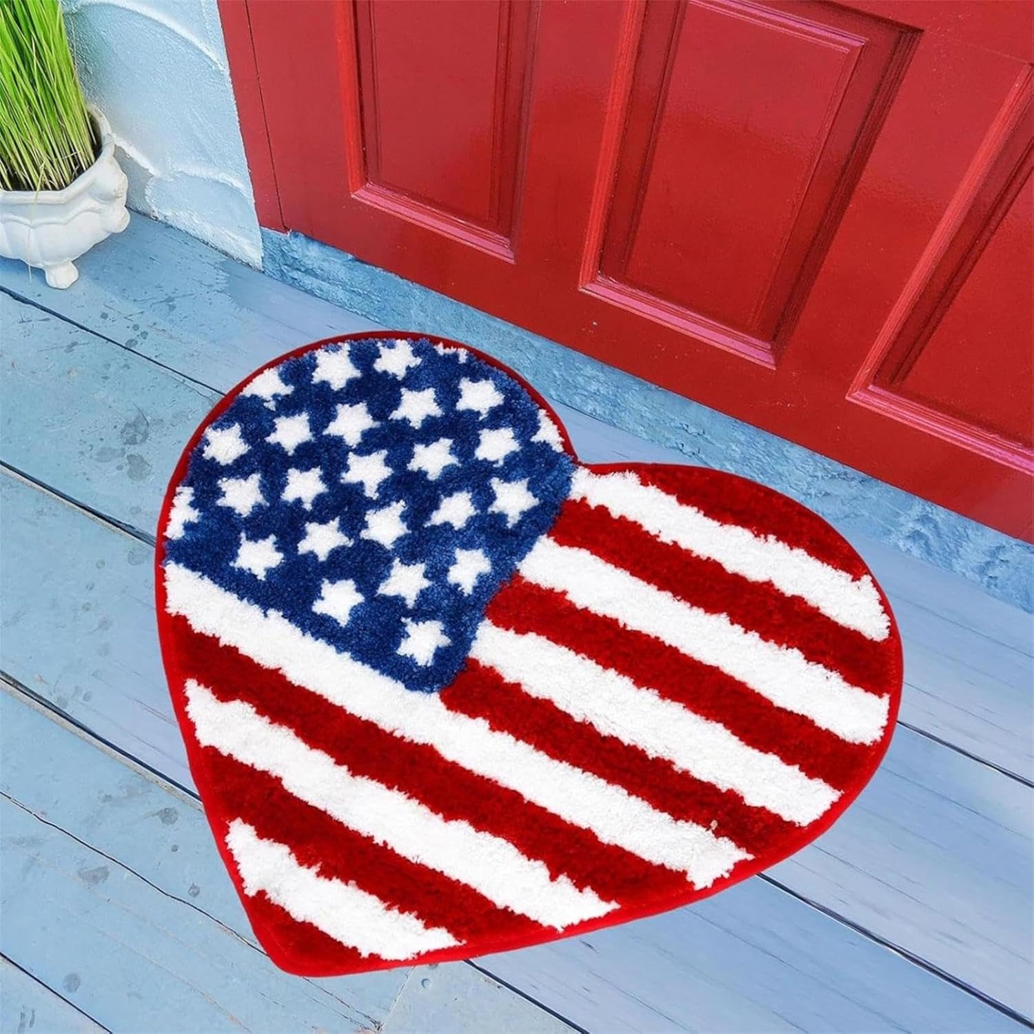 Patriotic Heart Bath Rug 4th of July Stars Stripes Non-Slip Doormat for Home