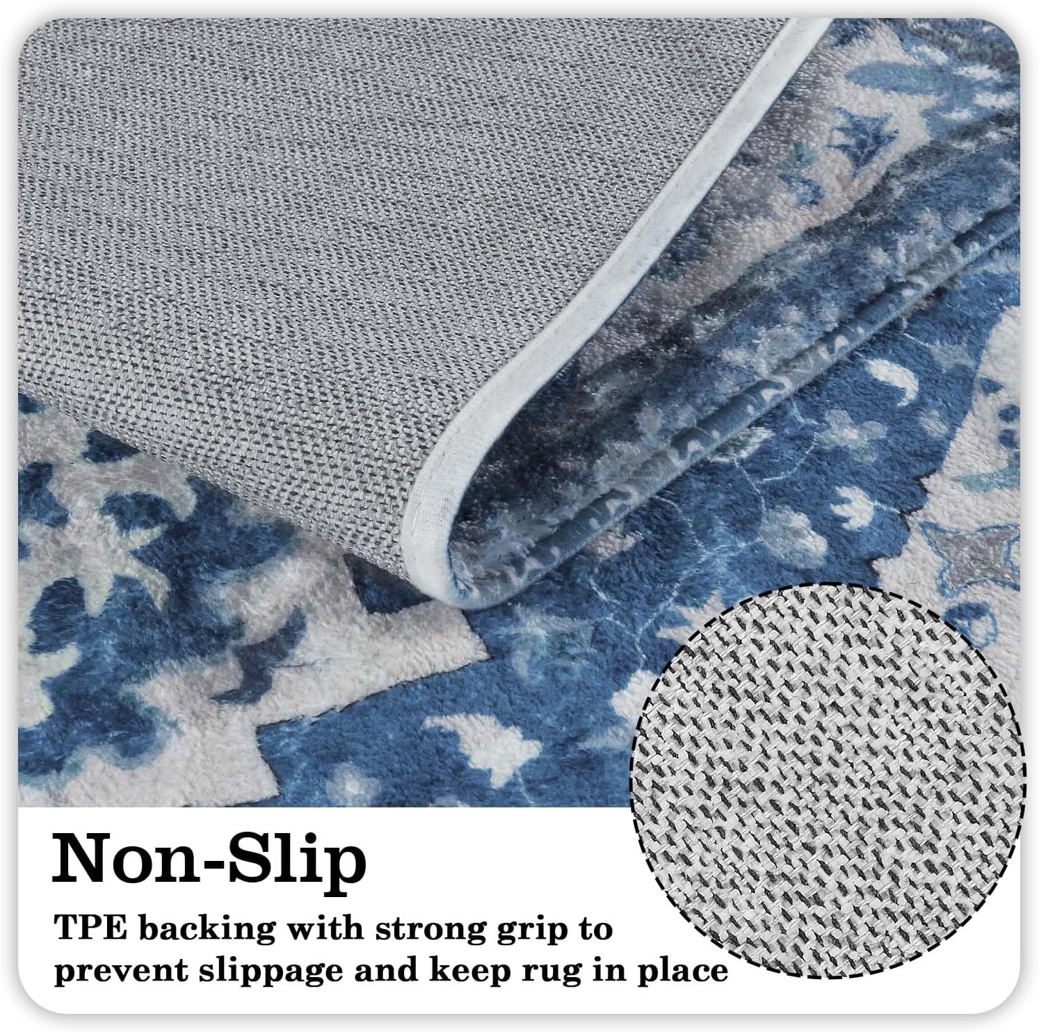 Uphome Boho Bathroom Rug Runner Non-Slip Blue Soft Mat