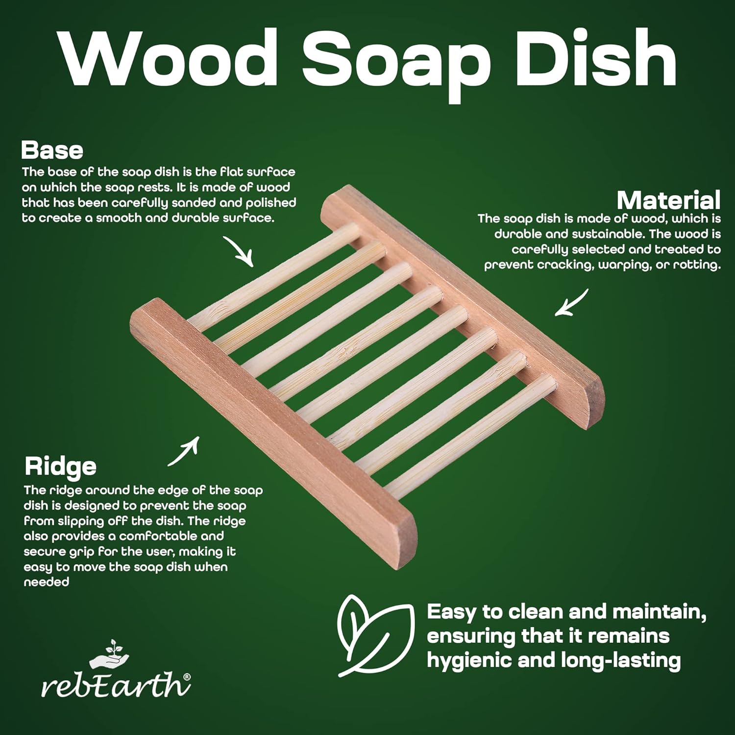 rebEarth Bamboo Soap Bar Holder Square Tray