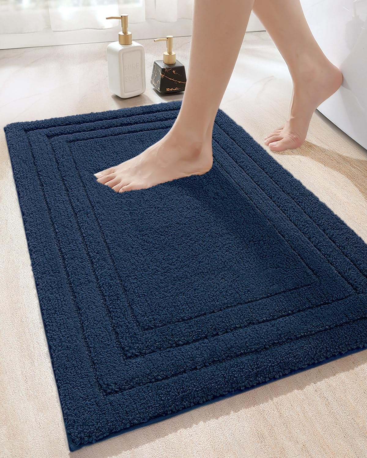 DEXI Navy Bathroom Rug Mat 36x24 Non Slip