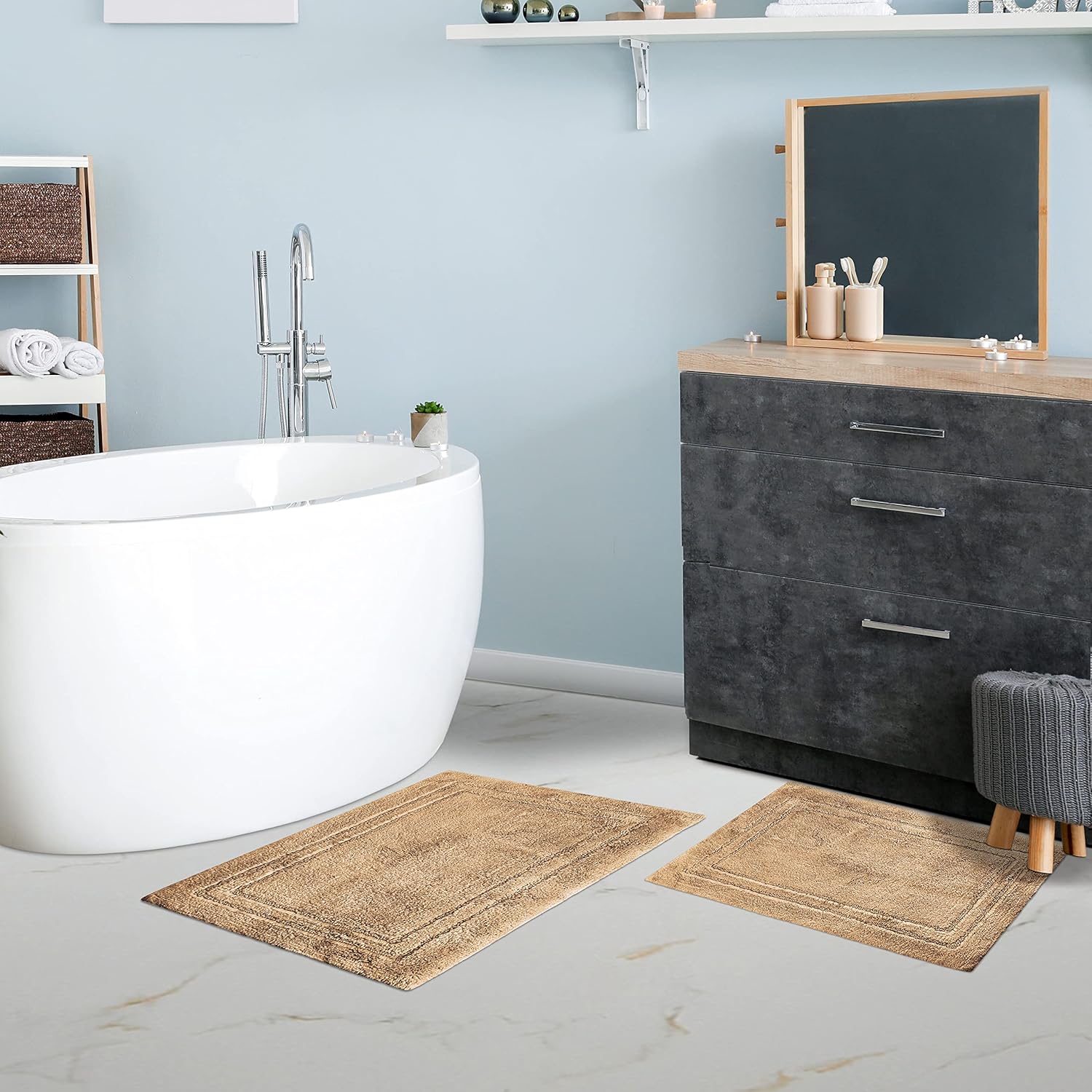Superior Non-Slip Bath Rug Set 2 Piece Latte