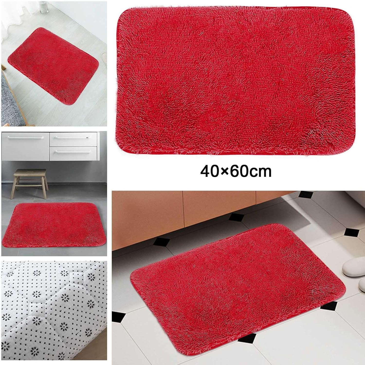 Scceatti Plush Bath Mat 24x16In Non-Slip Red Bathroom Rug