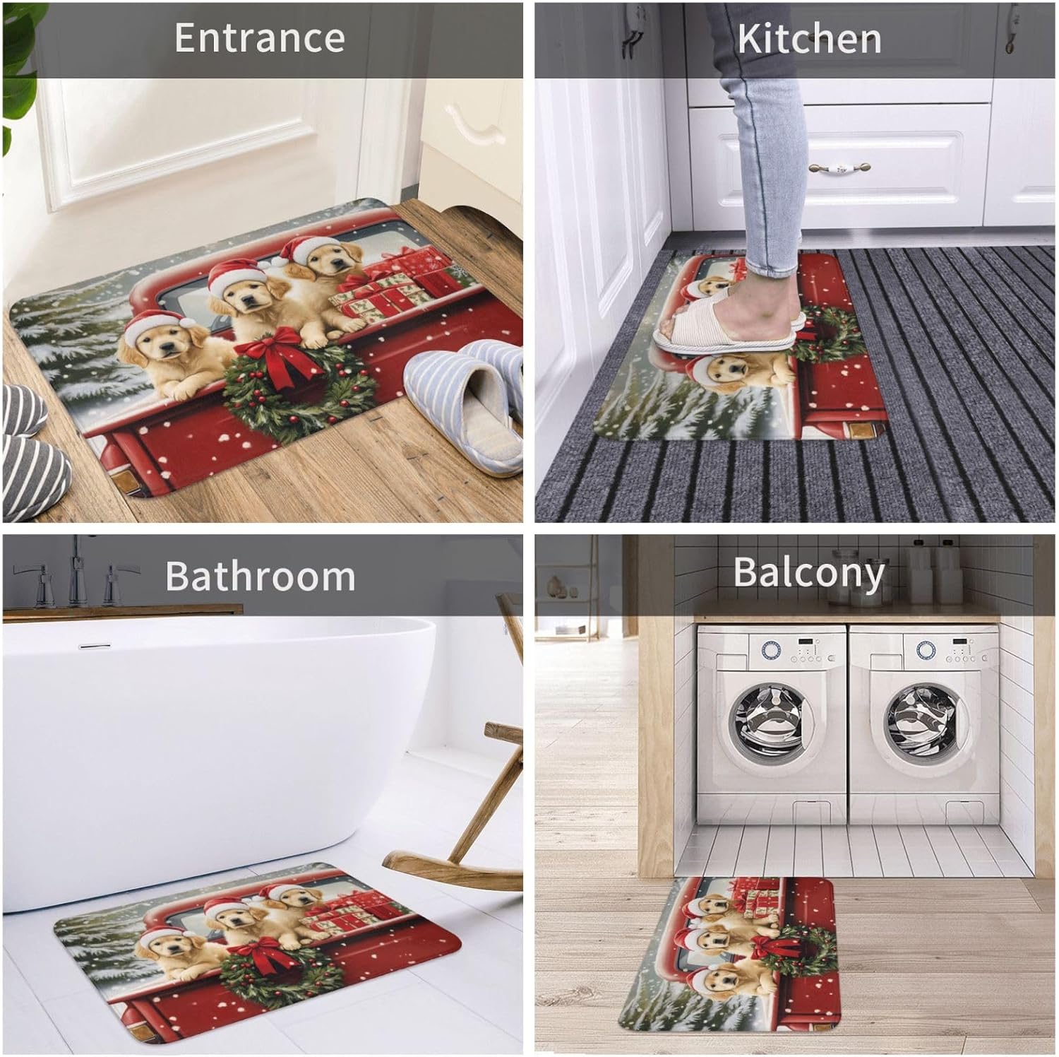 Rustic Christmas Red Truck With Dogs Bath Mat 1