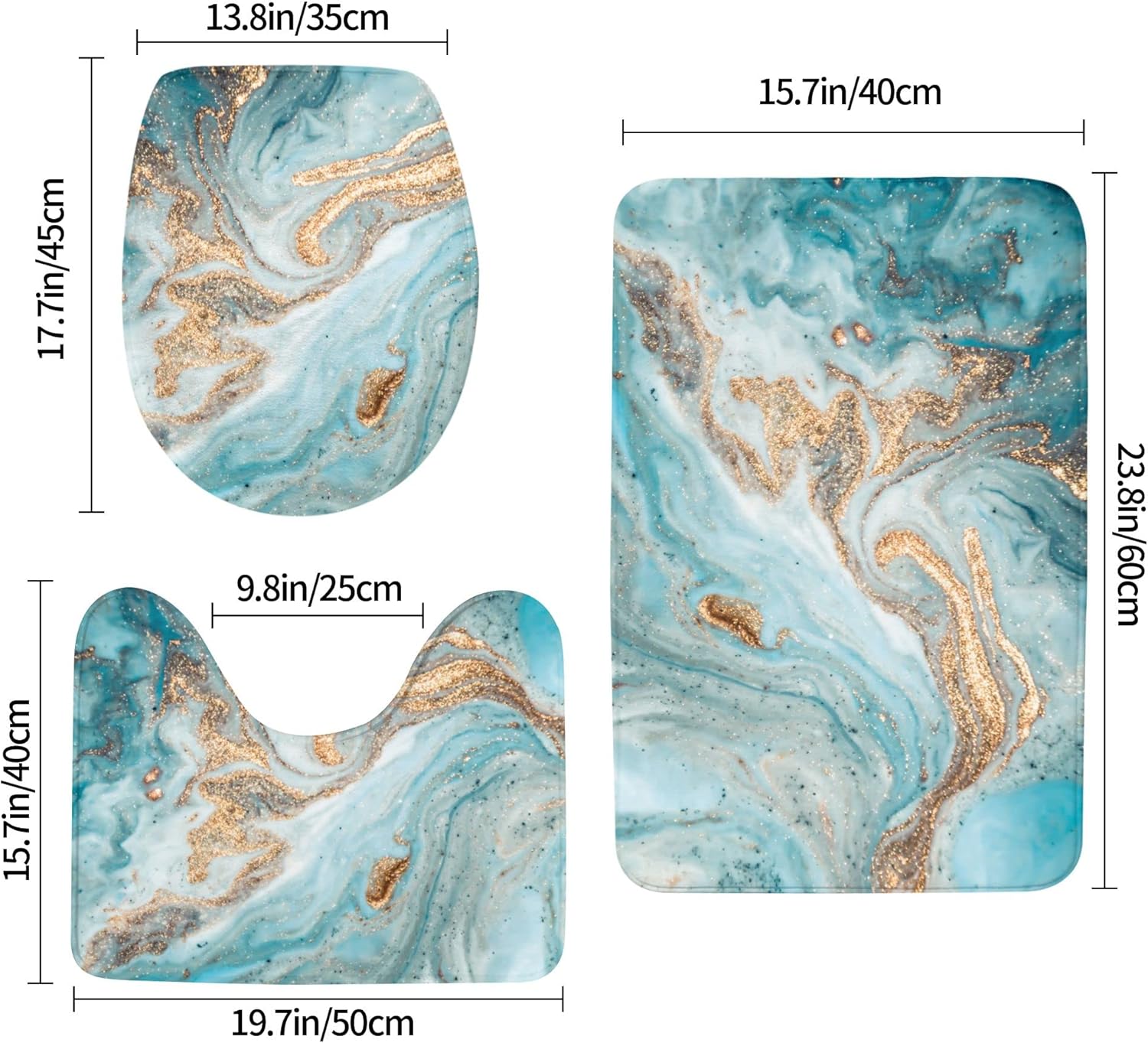 Luxury Turquoise Marble 3 Piece Bath Mat Set