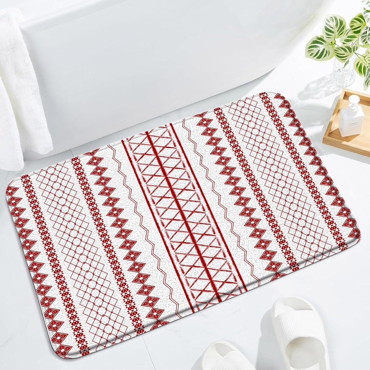 JWJAMM Red Stripe Memory Foam Bath Mat 16x24 Inch