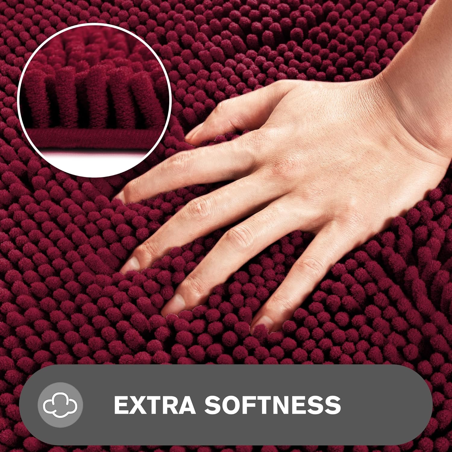 PureSwan 12x12 Small Bathroom Rug Thick Soft Chenille Non Slip Washable Absorbent Burgundy