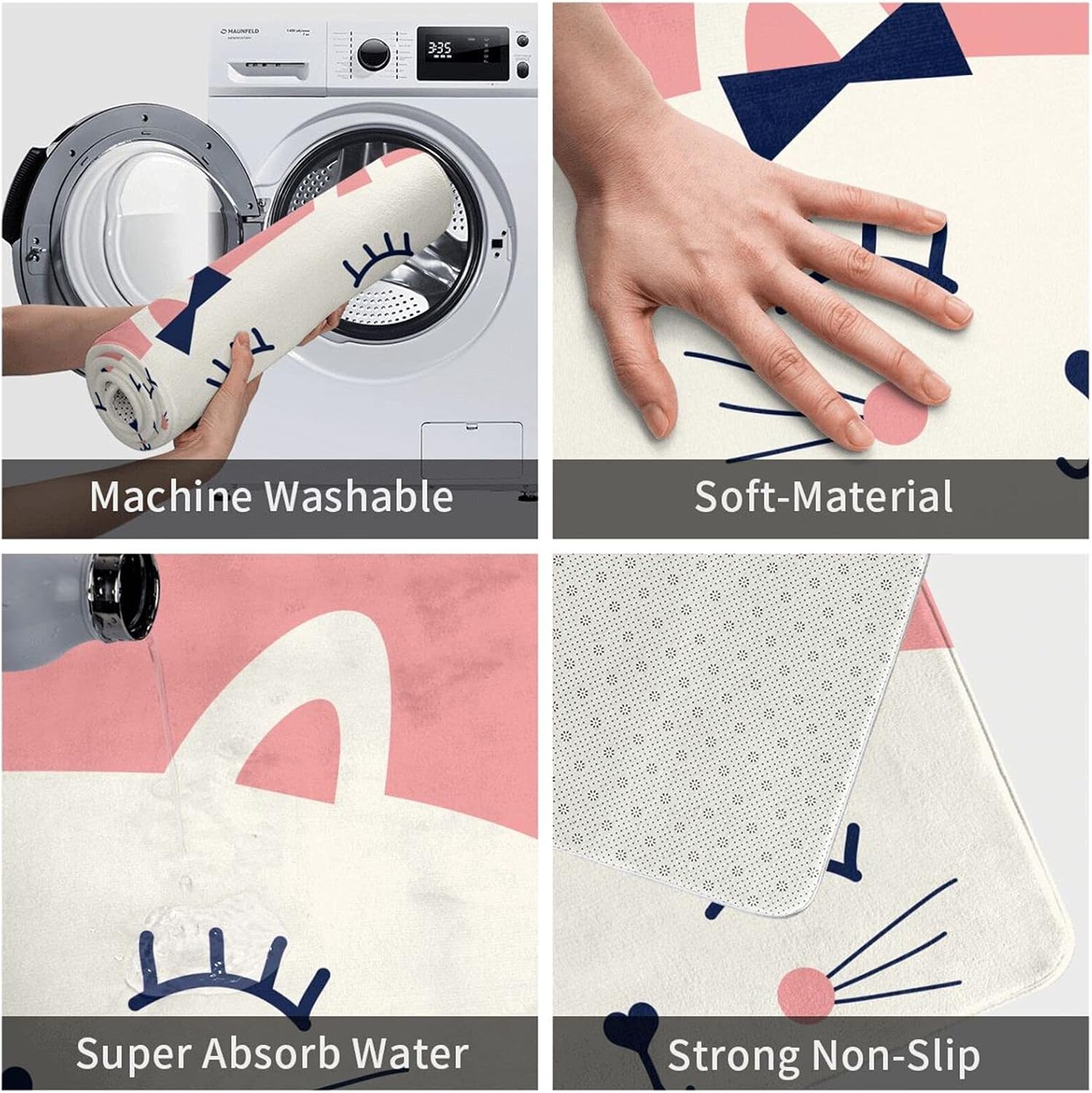 Cute Cat Bath Mat with Funny Design and Non-Slip Backing