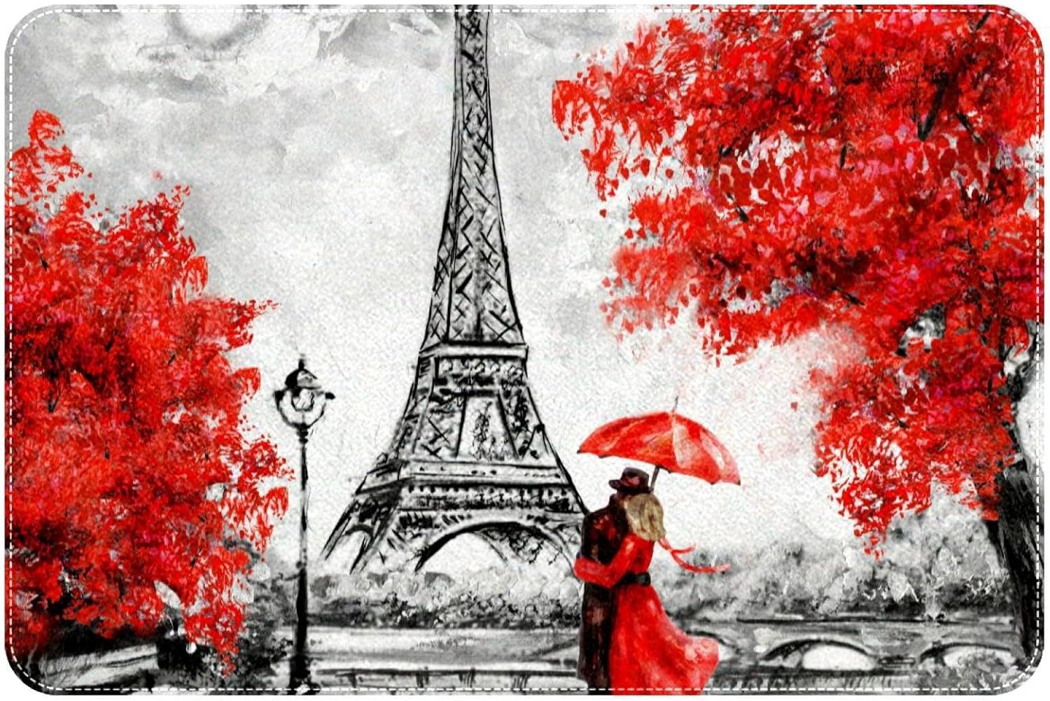 RSMYX Gray Red Paris Eiffel Tower Bath Rug