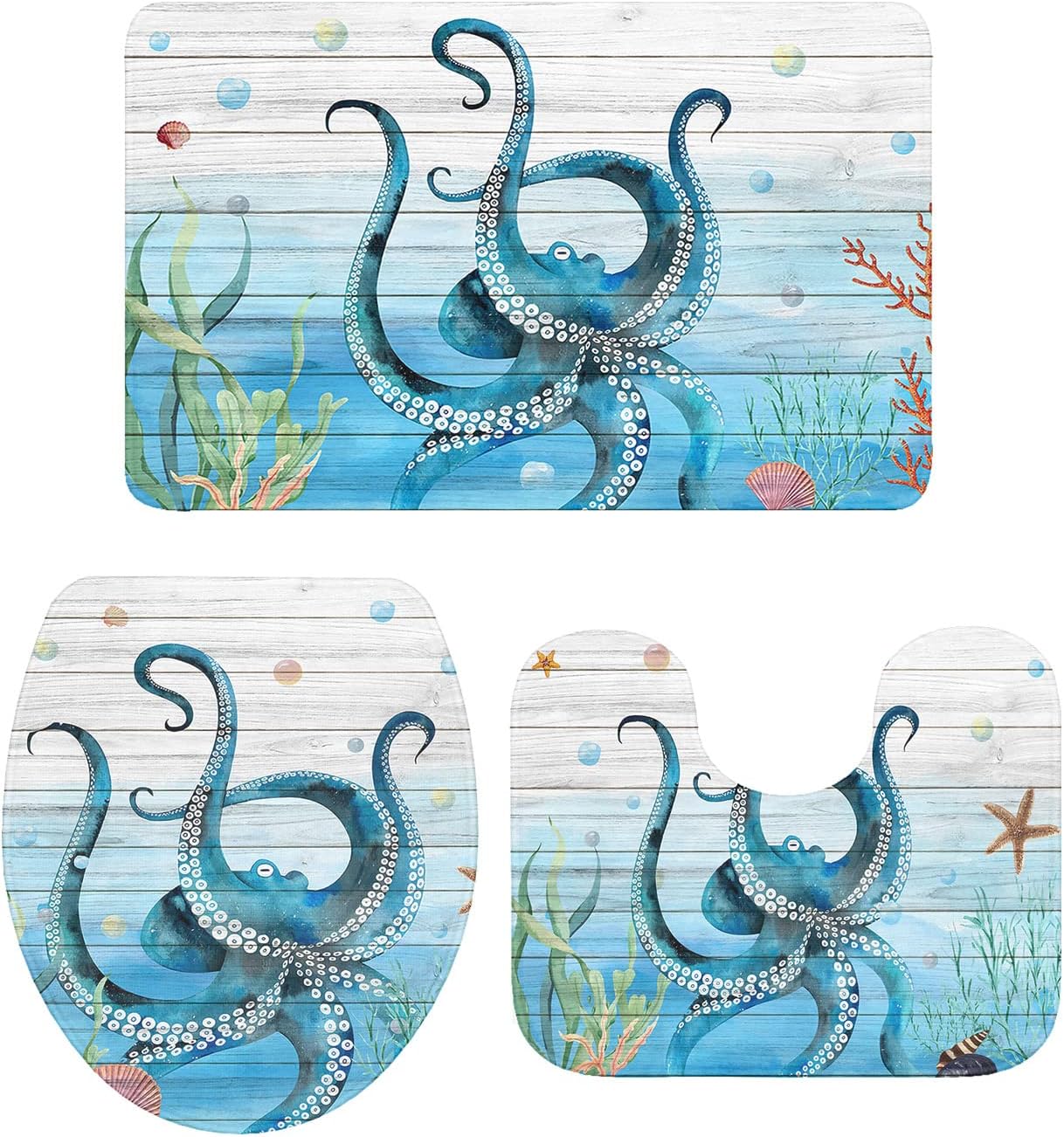 YESOF66 3 Piece Bathroom Rug Set with Non-Slip Backing