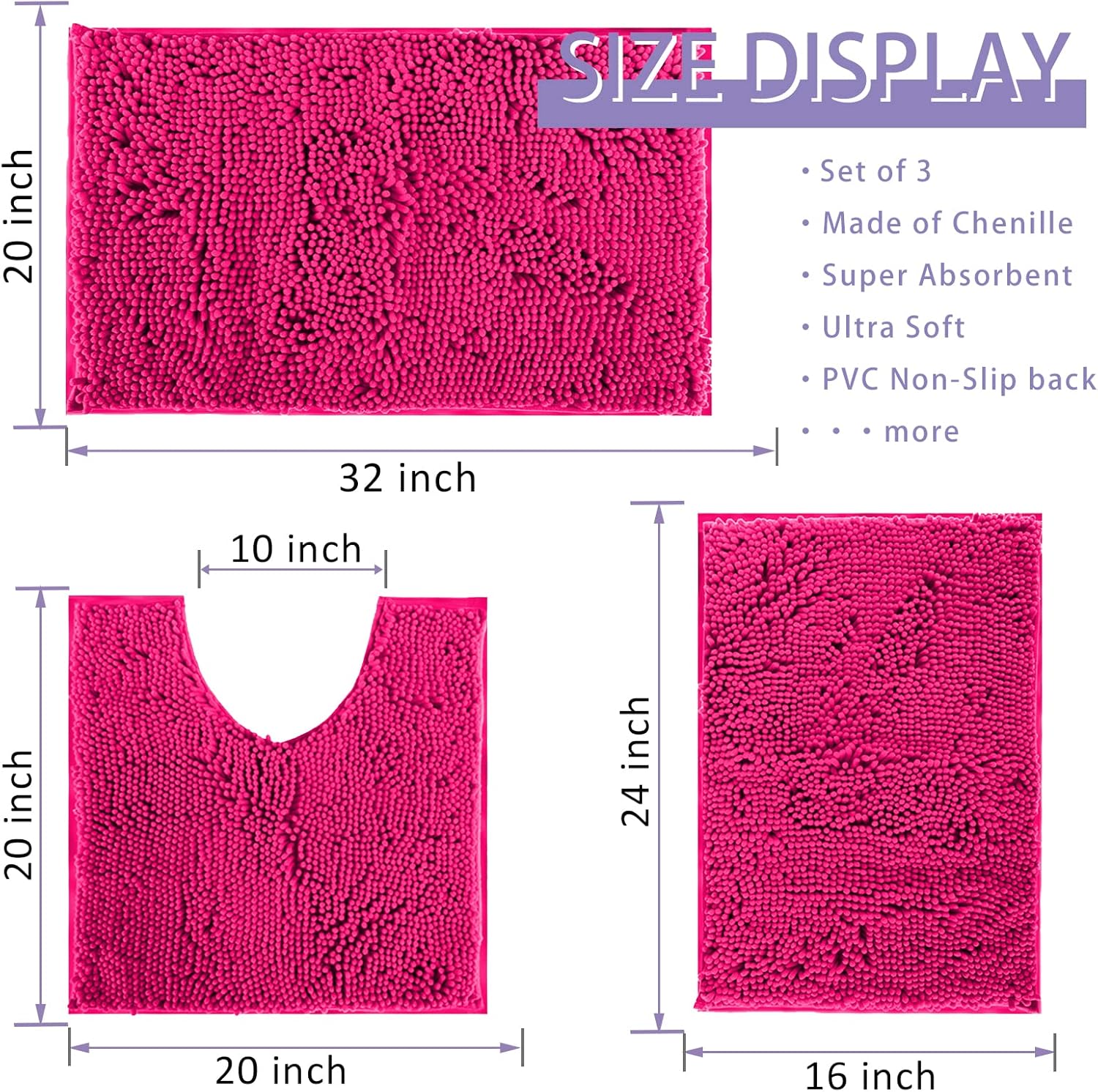 RUN HELIX Deep Pink Plush Bath Set 3 Piece 1