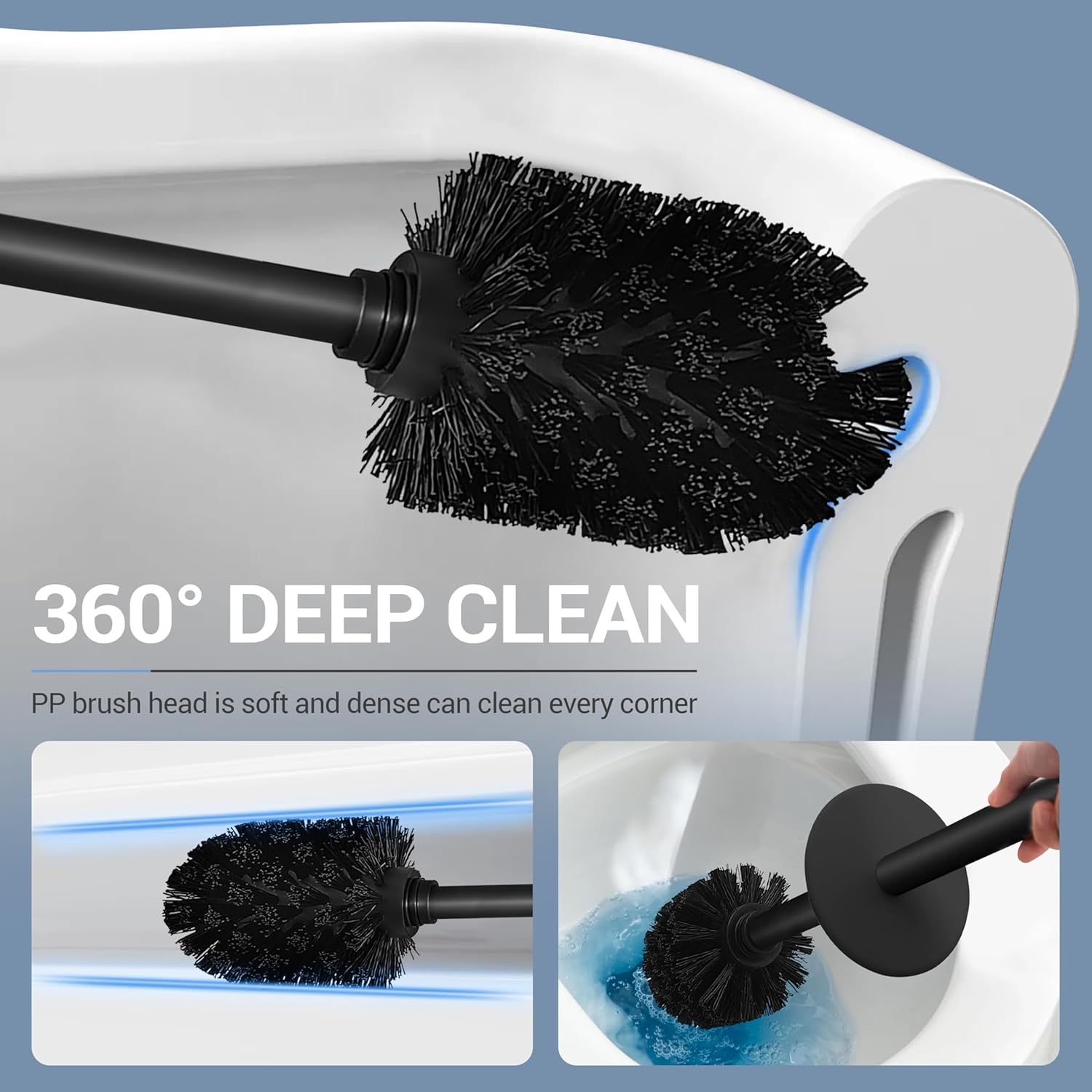 304 Stainless Steel Toilet Brush with Holder and 2 Bristle Heads 1