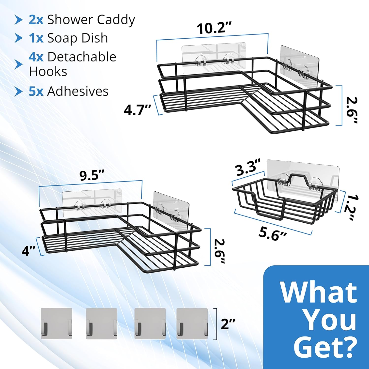 Innoshopp Corner Shower Caddy 3 Pack with 4 Hooks and Soap Holder