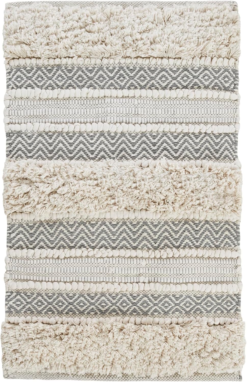 INKIVY Asher Bath Rug 20x32 Grey Shaggy Striped