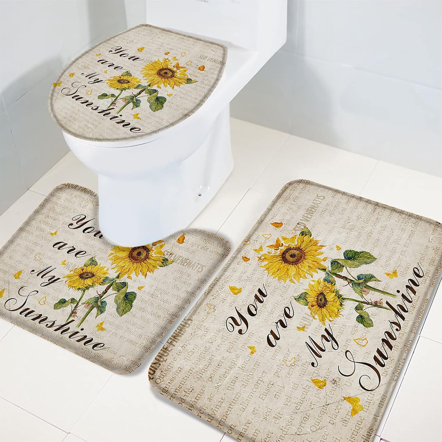 YESOF66 3-Piece Bathroom Rug Set with Non-Slip Mats