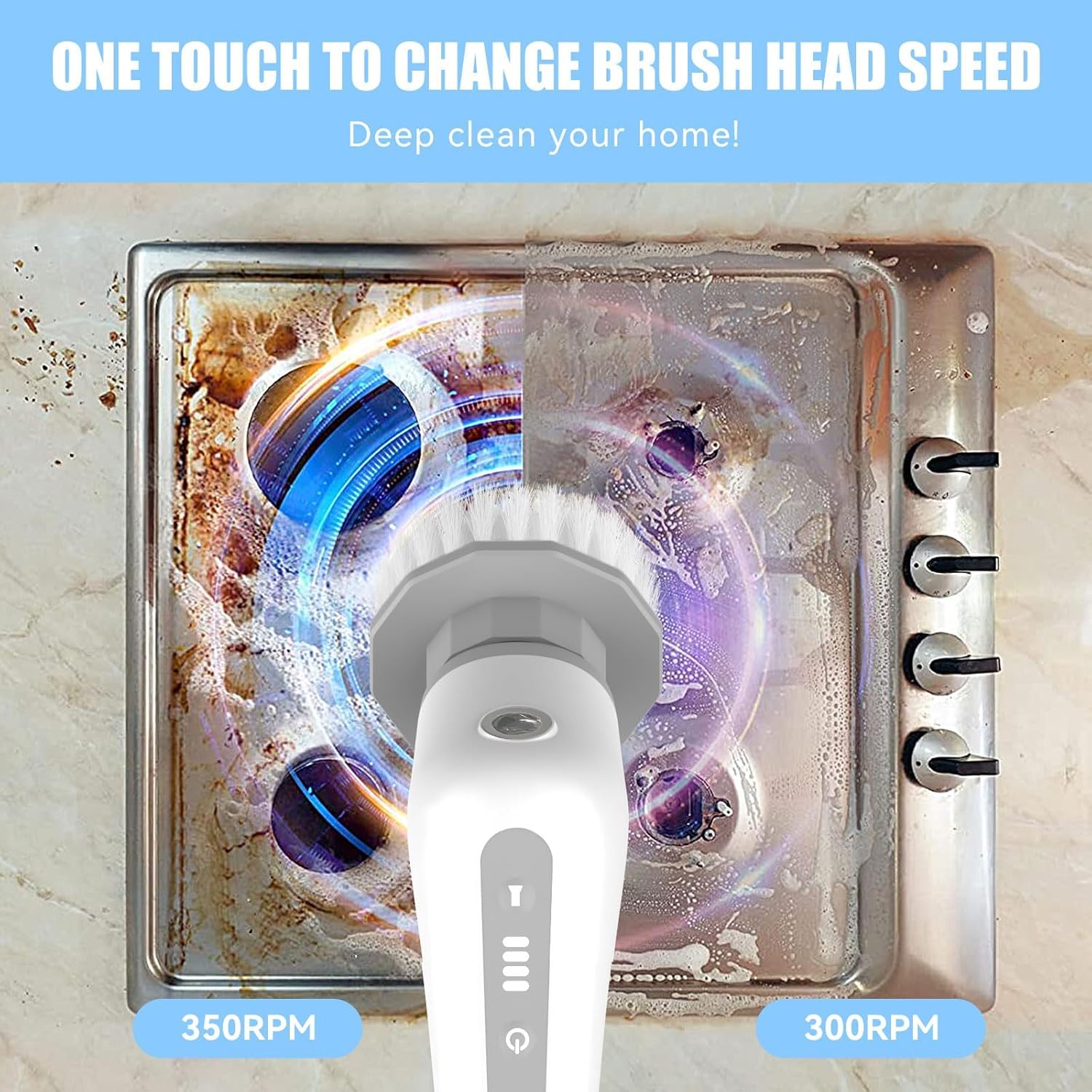 Lovawing Electric Spin Scrubber with 2 Speeds and 48 Inch Extension Arm