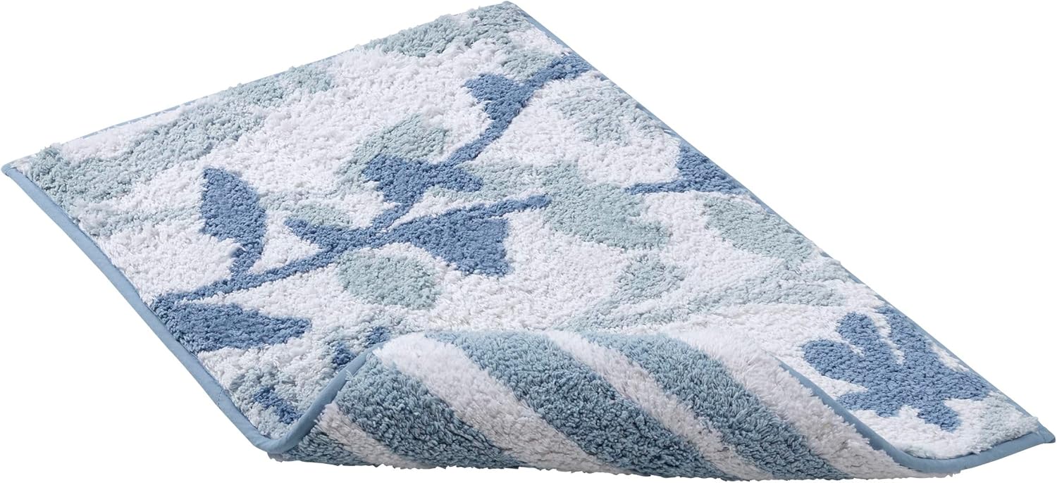IZOD Cotton Bath Mat - Floral Design Mystic Blue 20 x 30
