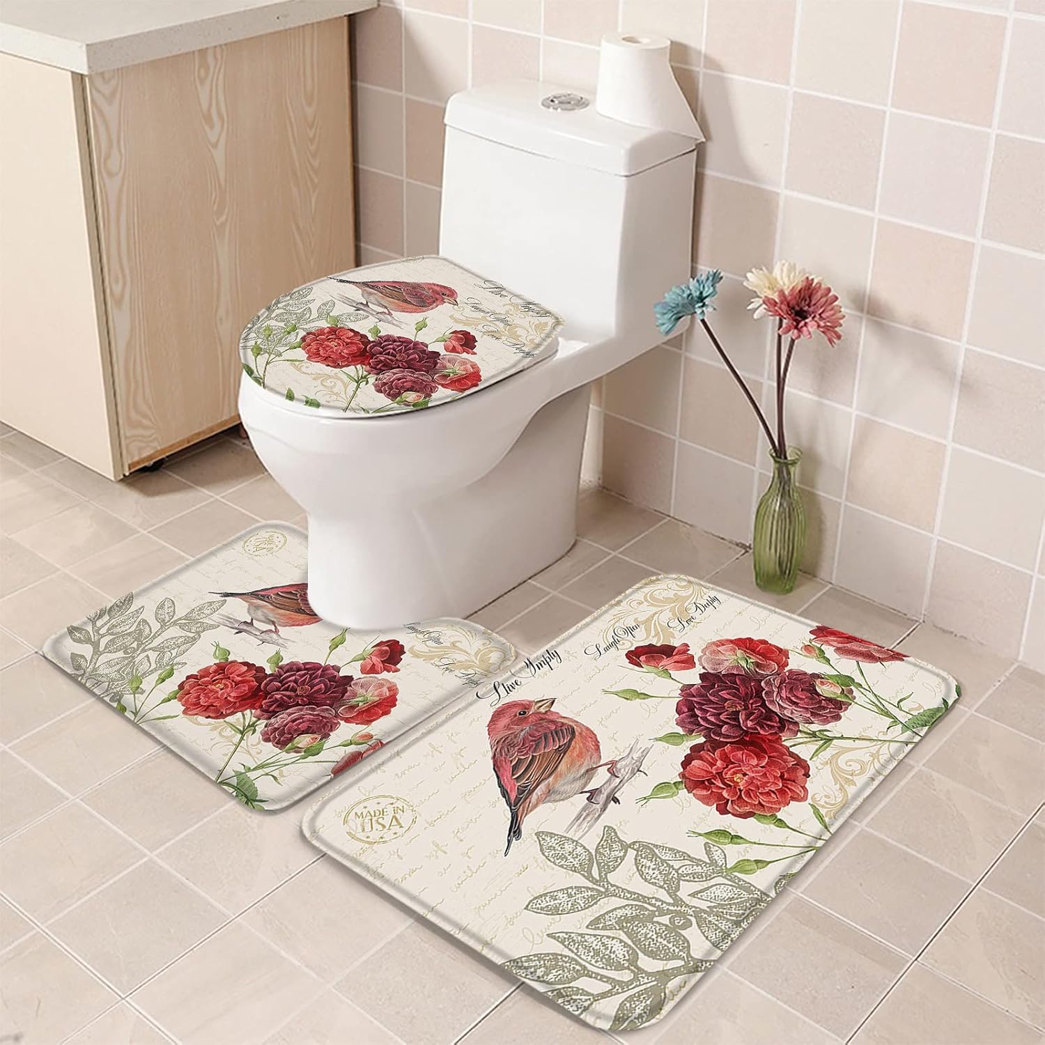 YESOF66 3 Piece Bathroom Rug Set with Non-Slip Padding