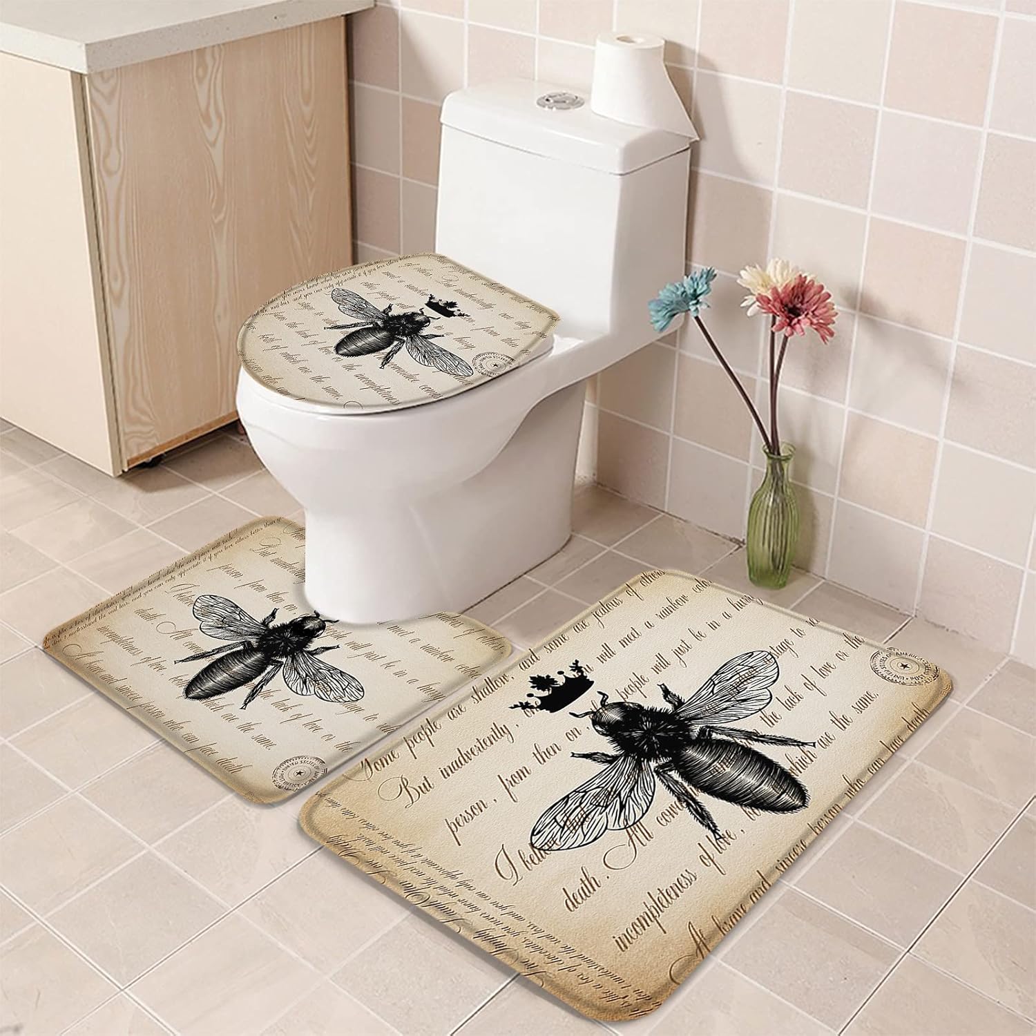 YESOF66 3 Piece Bathroom Rugs Set with Non-Slip