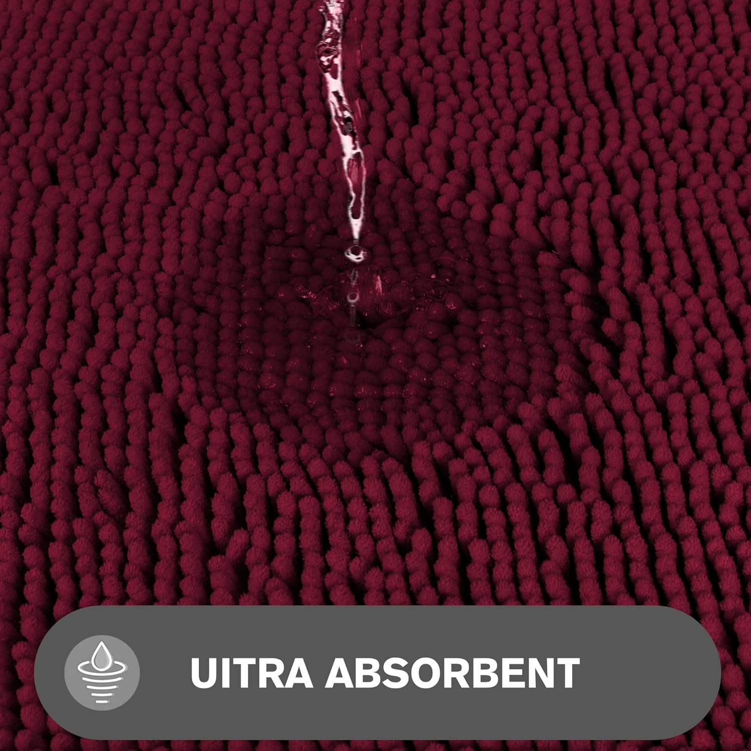 PureSwan 12x12 Small Bathroom Rug Thick Soft Chenille Non Slip Washable Absorbent Burgundy