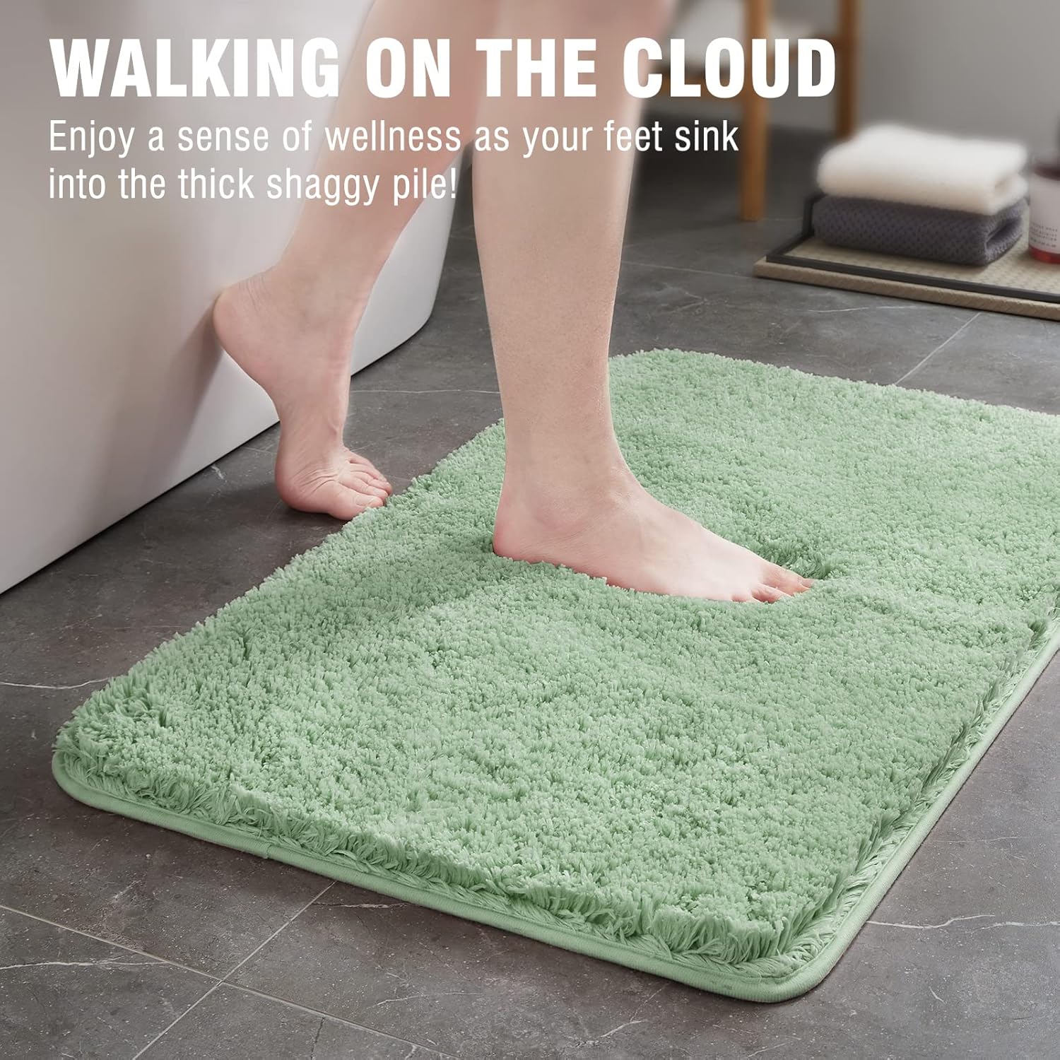 TECHMILLY Super Soft Shaggy Bath Rug 24x36 Sage