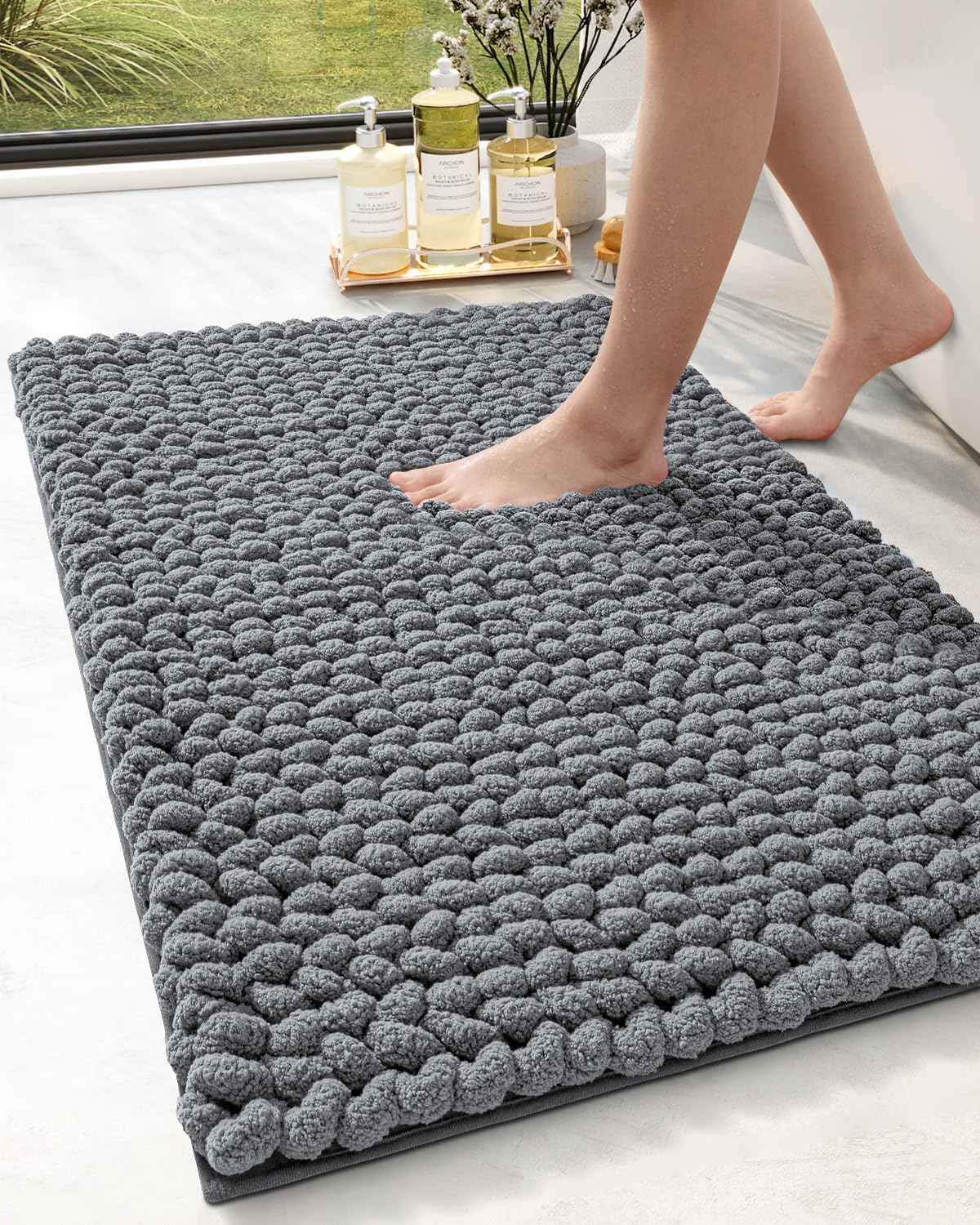 DEXI Dark Grey 24x36 Bath Rug Non Slip Plush Mat
