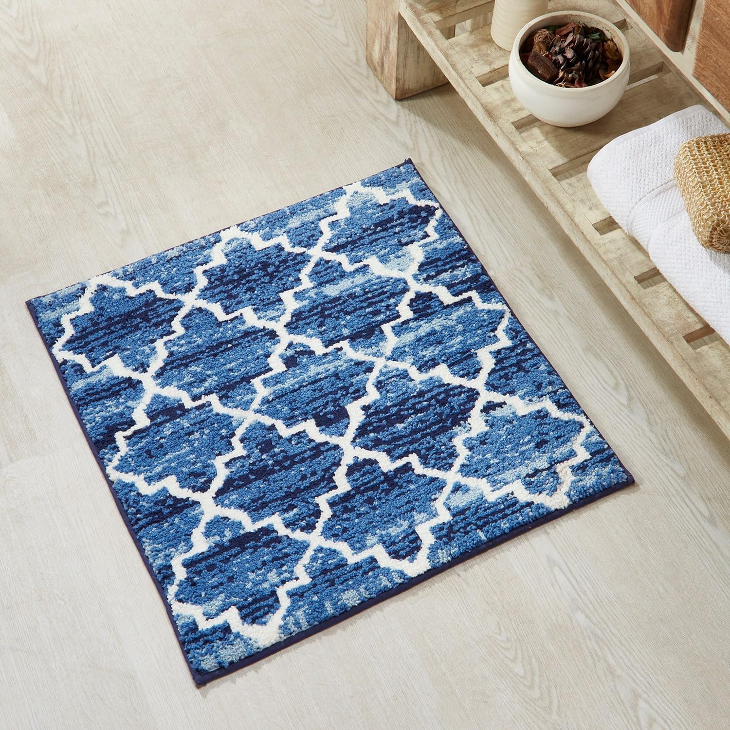 Better Trends Savio Blue Square Bath Mat - Non Slip Washable