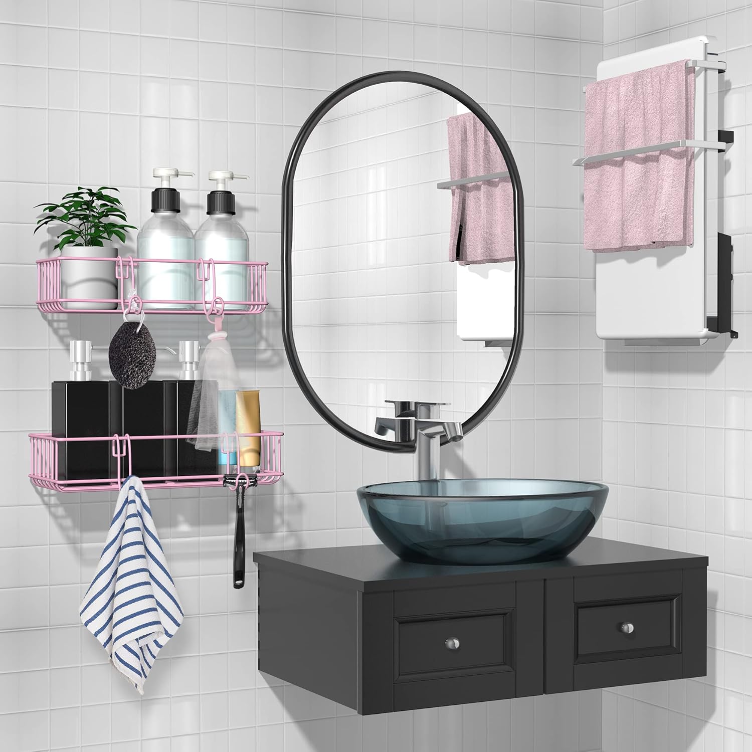 TONLEA 2-Pack Shower Caddy with Hooks Pink 1