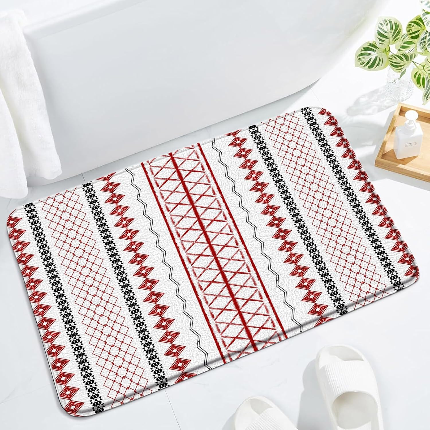 Red Black Stripe Memory Foam Bath Mat