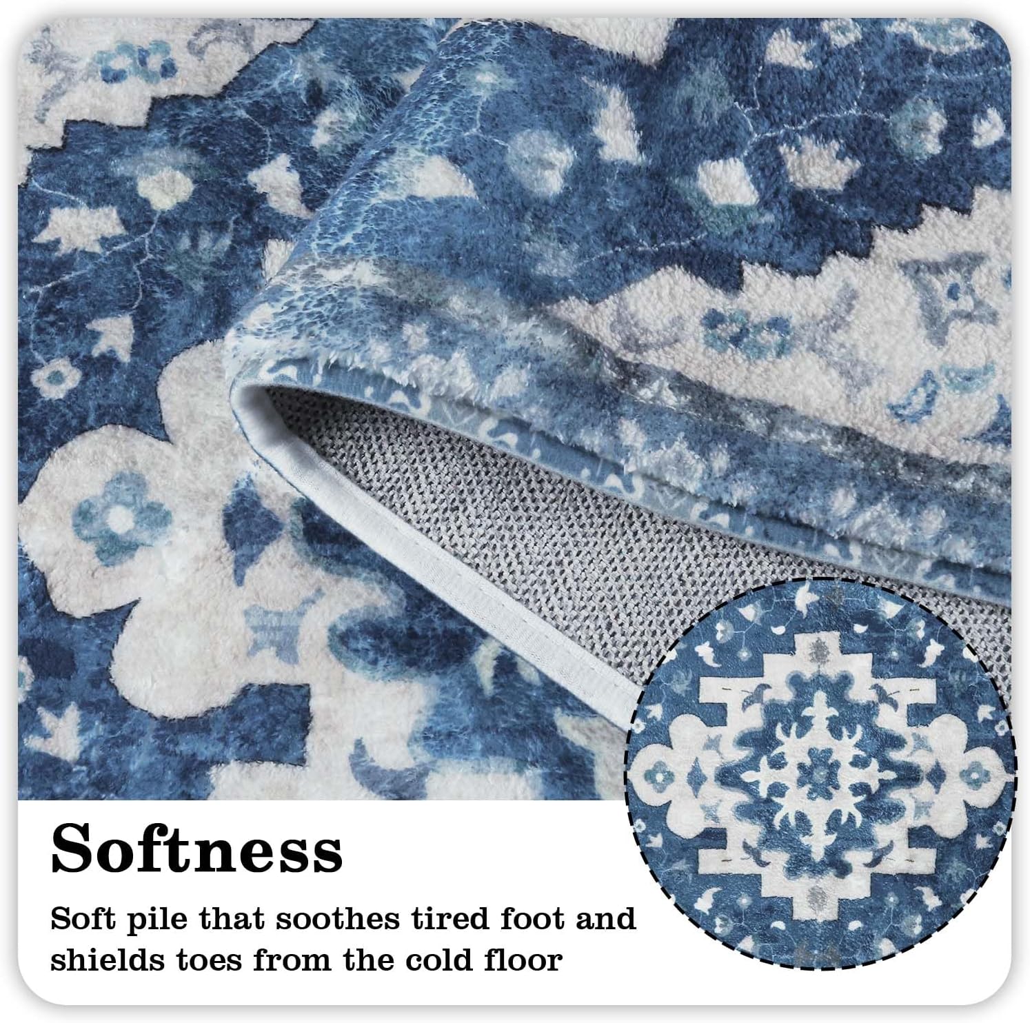 Uphome Boho Bathroom Rug Runner Non-Slip Blue Soft Mat