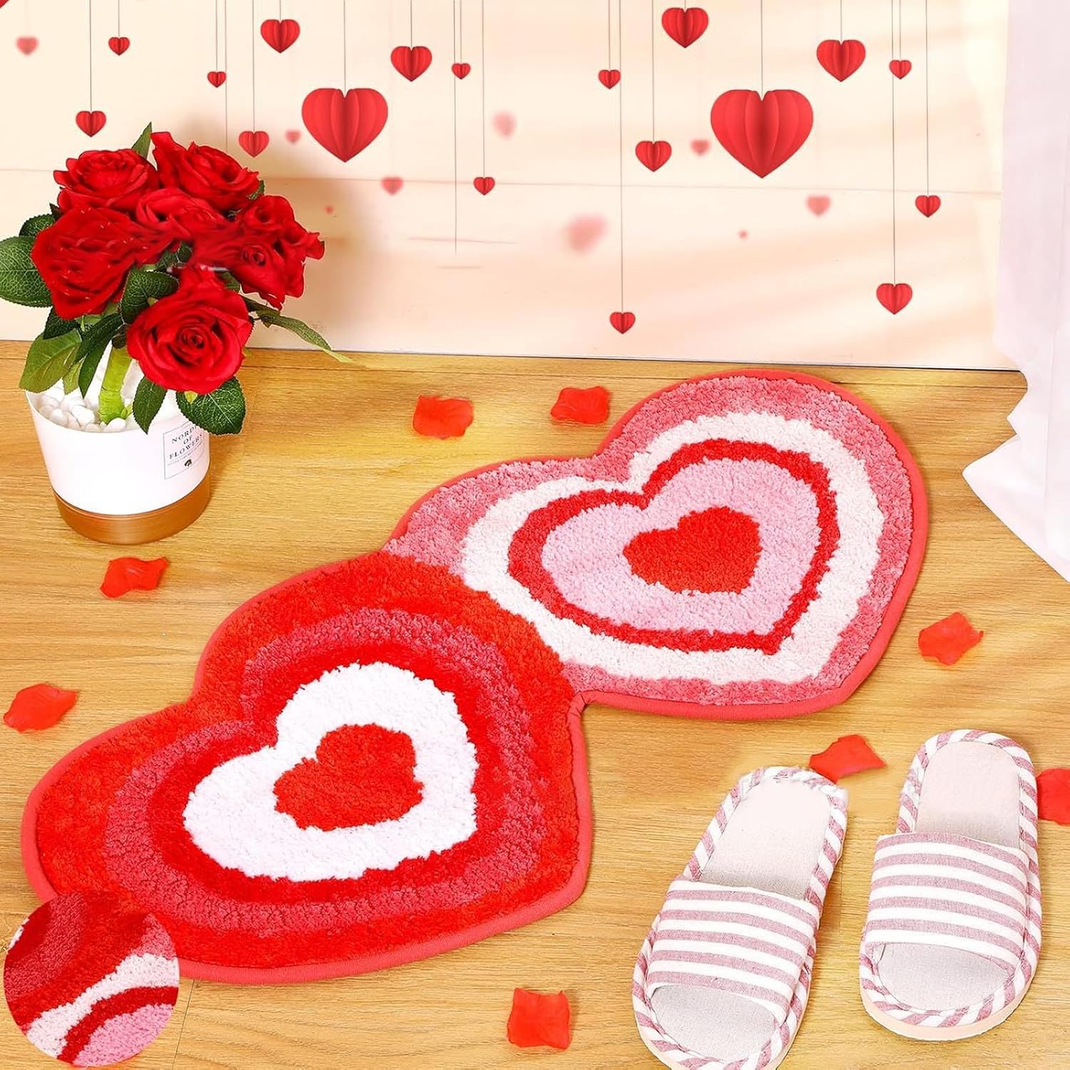 Valentines Day Heart Shaped Bath Mat - Pink Non Slip Cute Room Decor