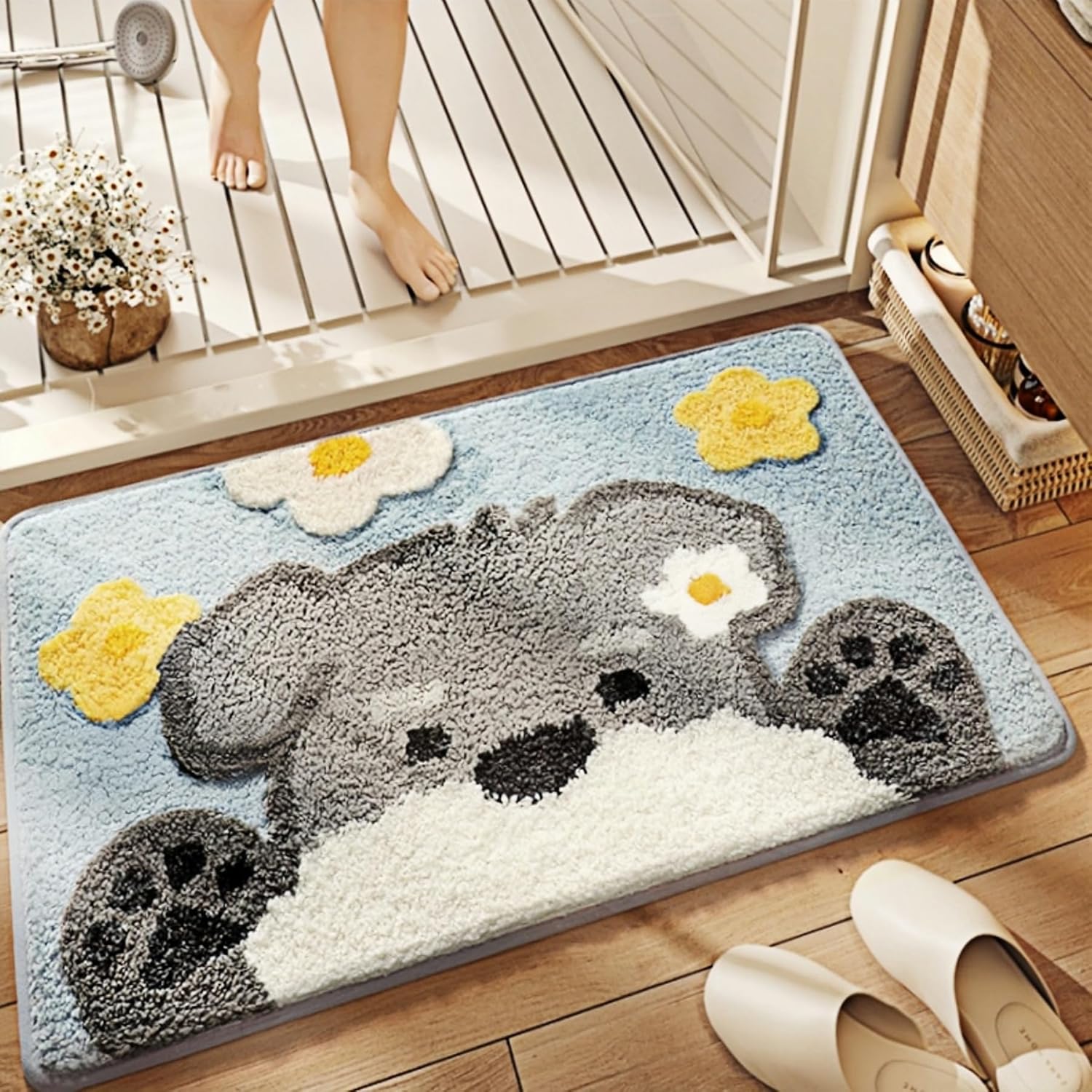 LORVOR Dog Bath Mat Soft Microfiber Non-Slip Floral Rug for Sink Shower Entryway