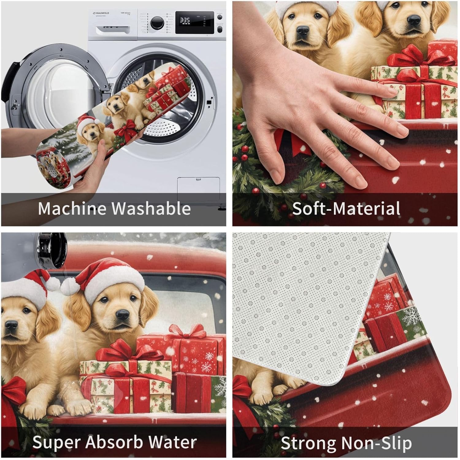 Rustic Christmas Red Truck With Dogs Bath Mat 1