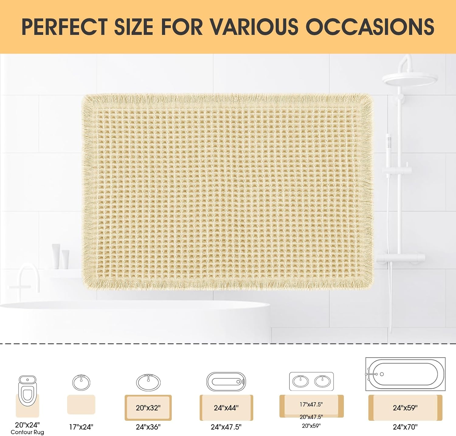IM HOME Waffle Bath Mat Light Beige 32x20