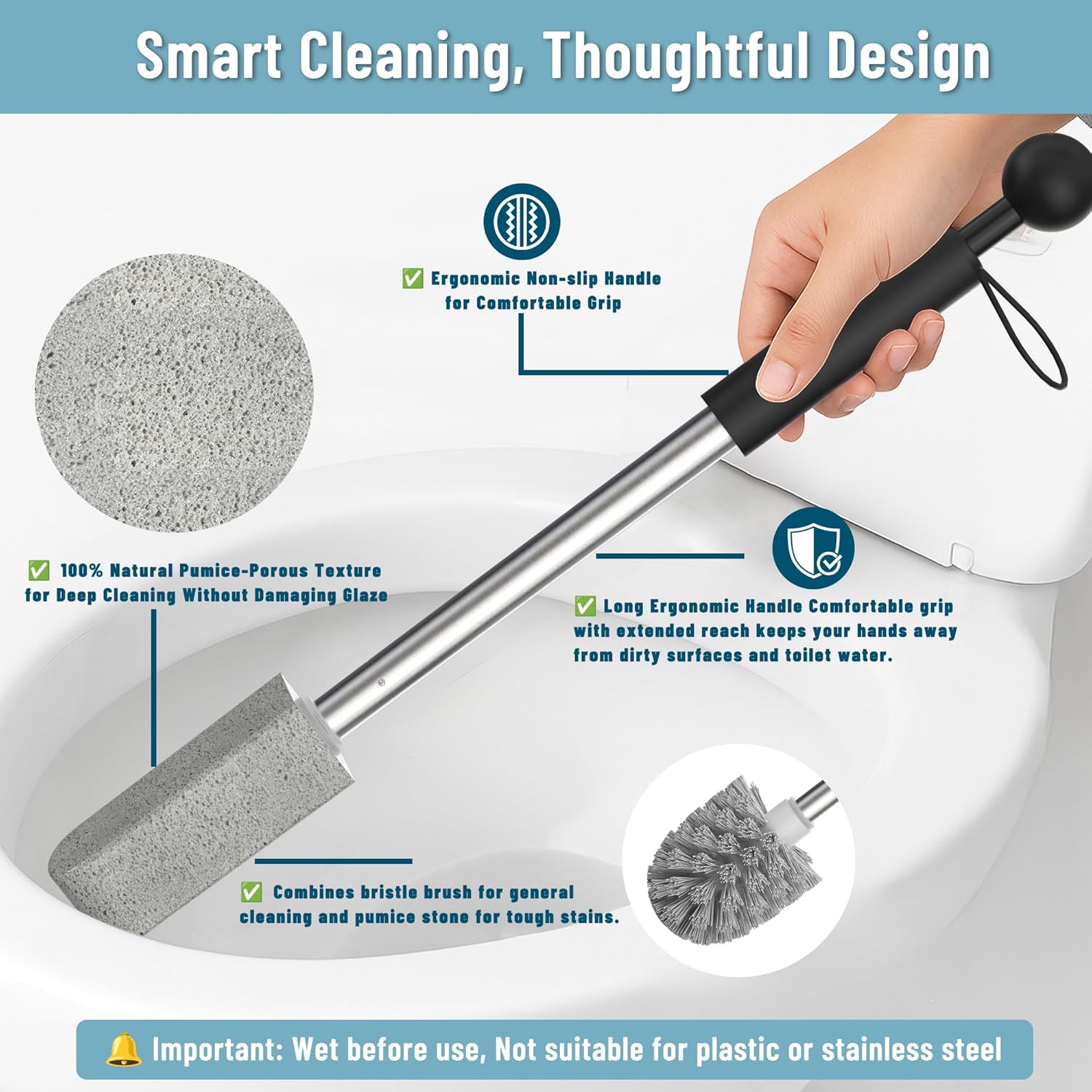 YINGMORE Toilet Brush and Holder Set with Pumice Stone