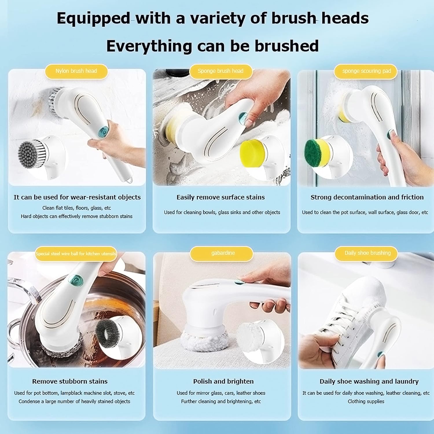 ZZ LIFE 5-in-1 Electric Scrubber with 5 Replaceable Heads