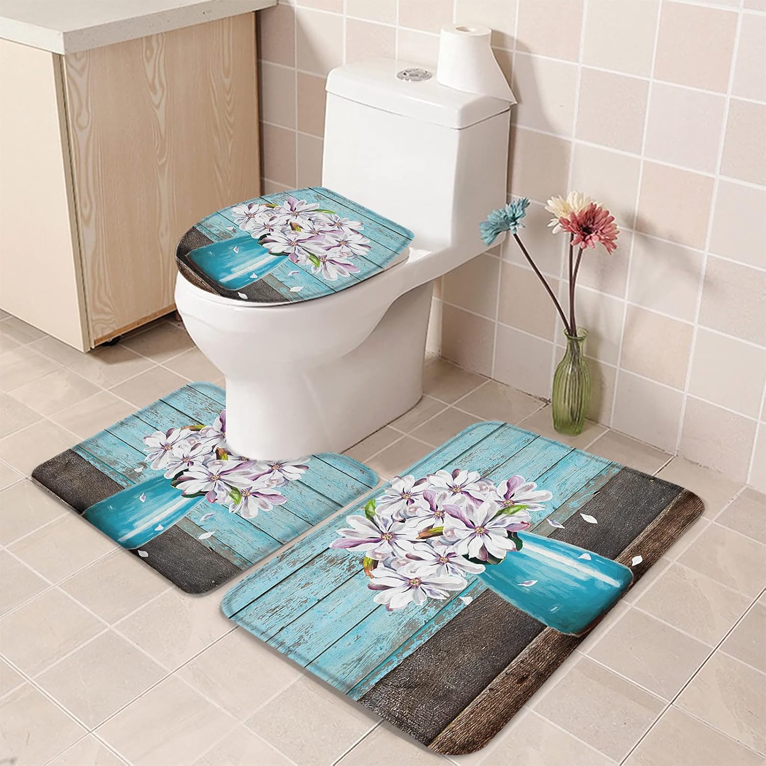 YESOF66 3 Piece Bathroom Rugs Set with Non-Slip Mat 1