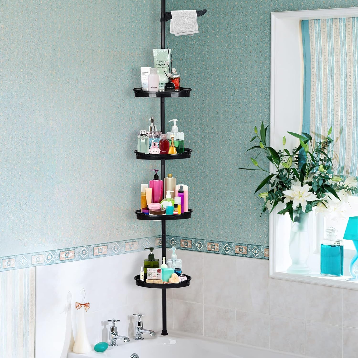 SunnyFurn Corner Shower Caddy with 4 Tiers