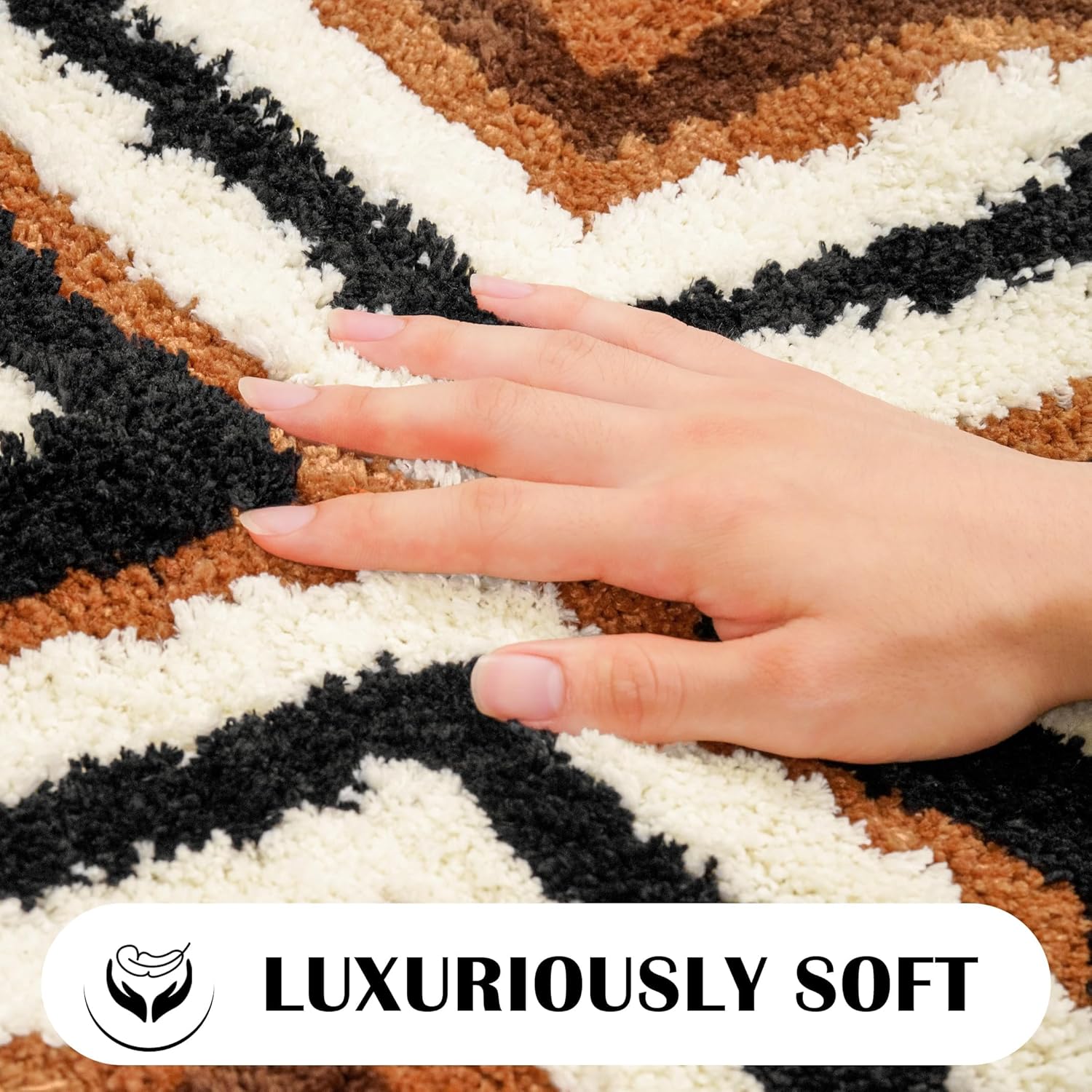 Tyrot Black Boho Bath Rug 24x36 Brown Non Slip