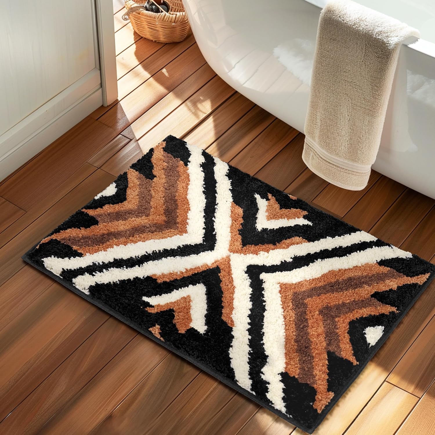 Tyrot Black Boho Bath Rug 24x36 Brown Non Slip