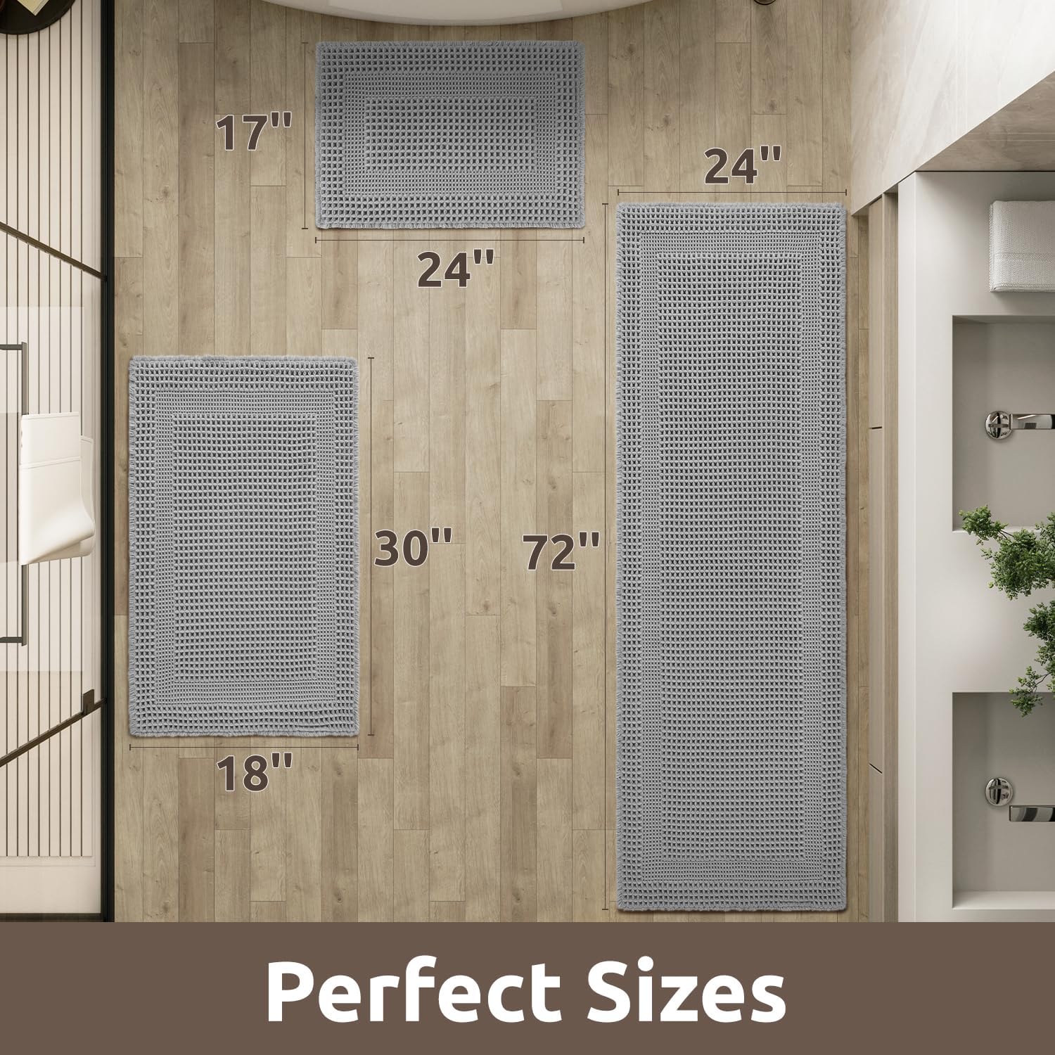 AMOAMI Waffle Bath Mat Non Slip Grey 18x30 1