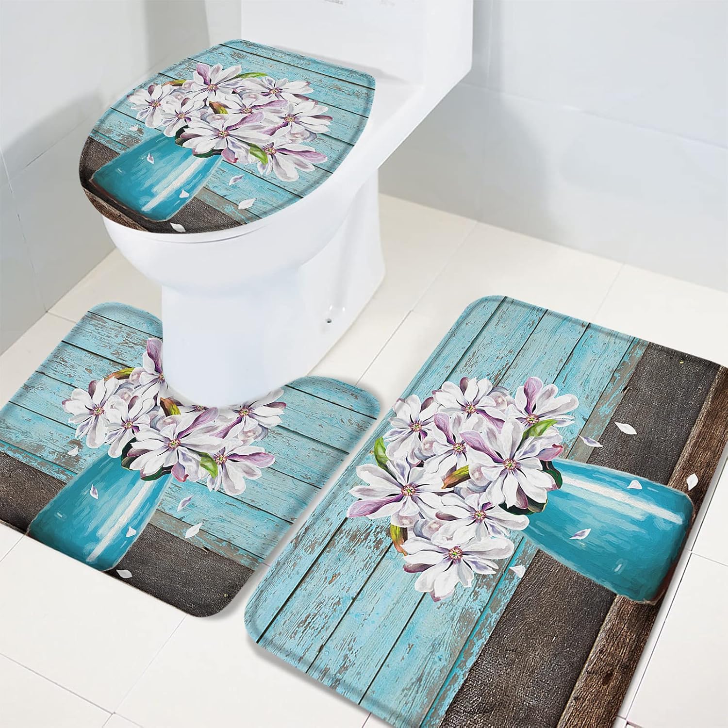 YESOF66 3 Piece Bathroom Rugs Set with Non-Slip Mat 1