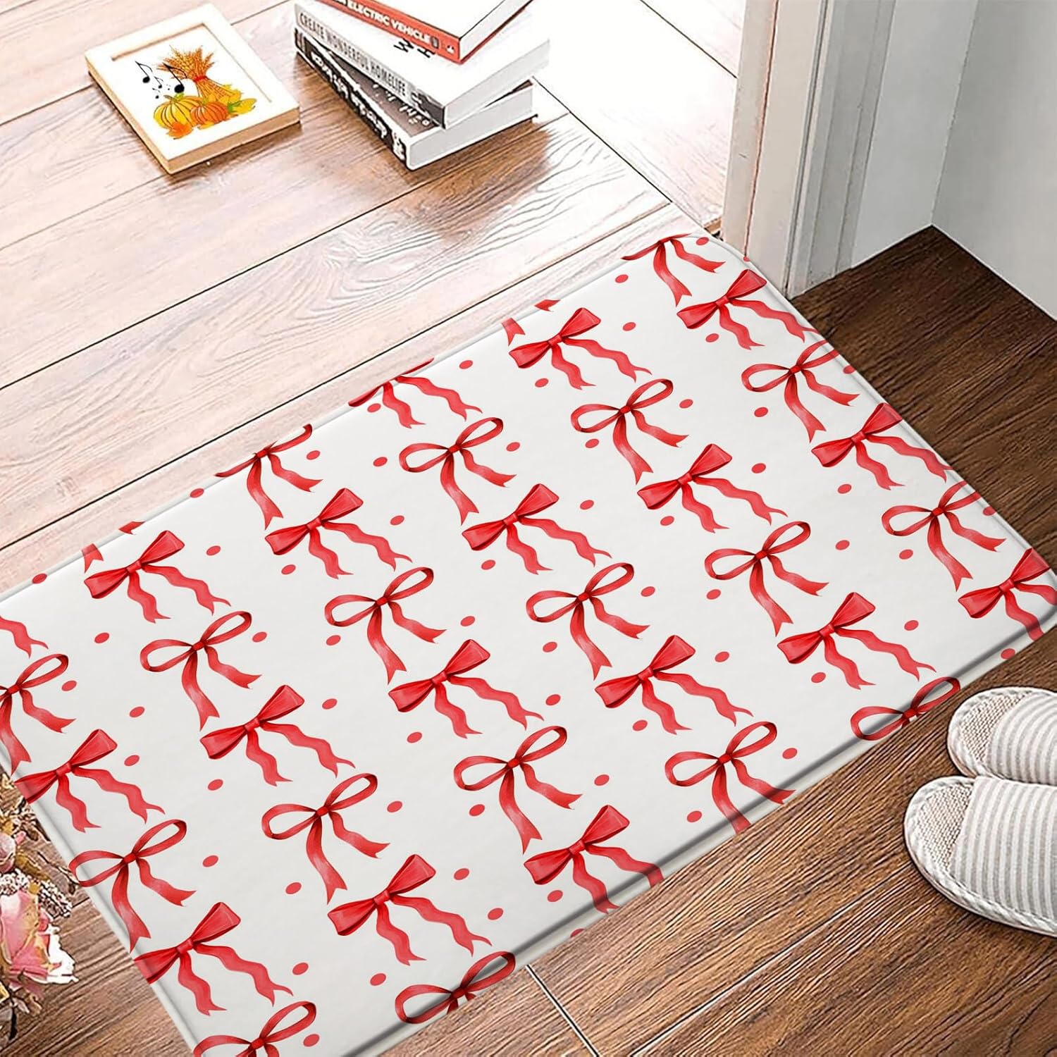 Cute Bow Bath Mat Red Polka Dot Modern Design
