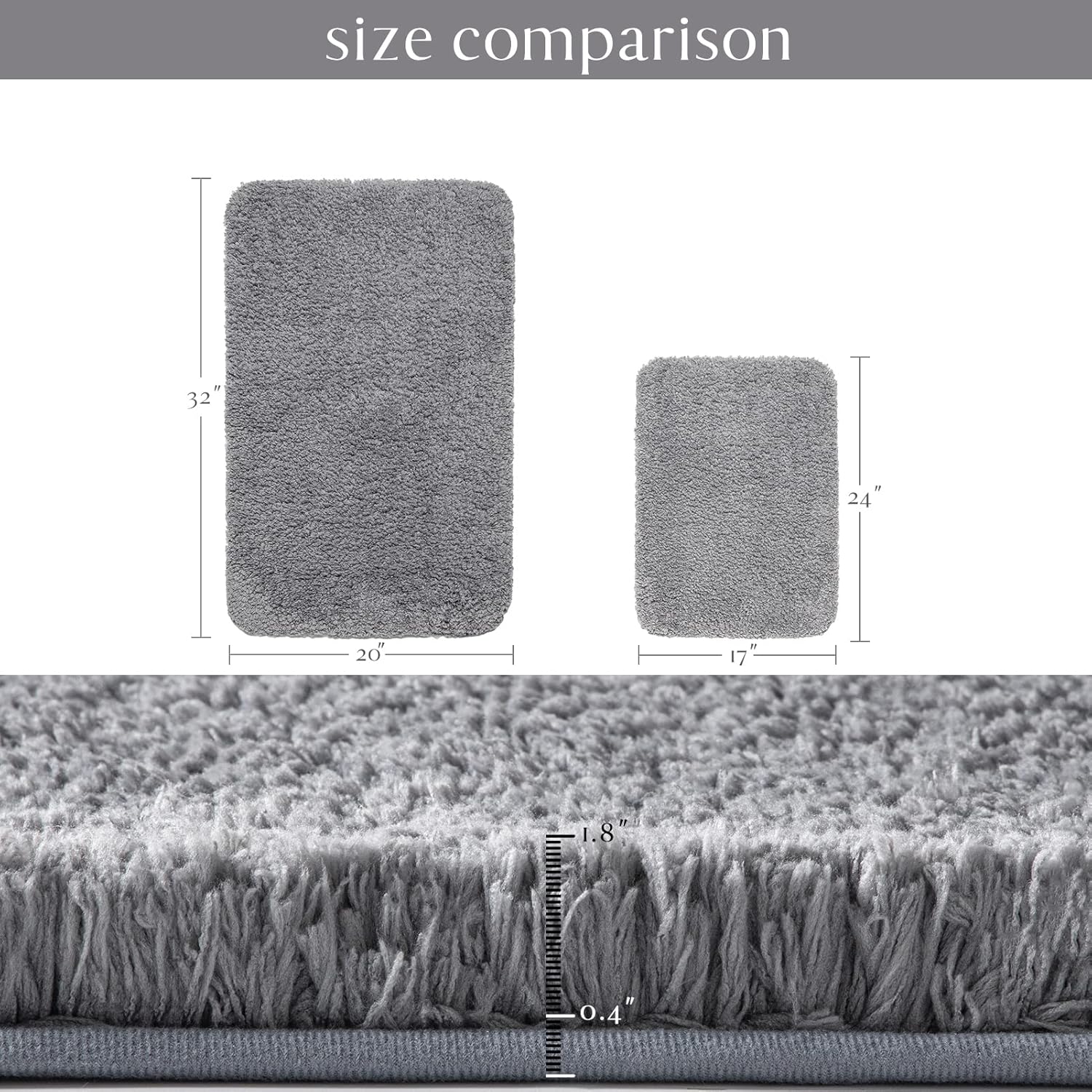 Ashler Grey Bath Rugs Set of 2 17x24 20x32 Inches