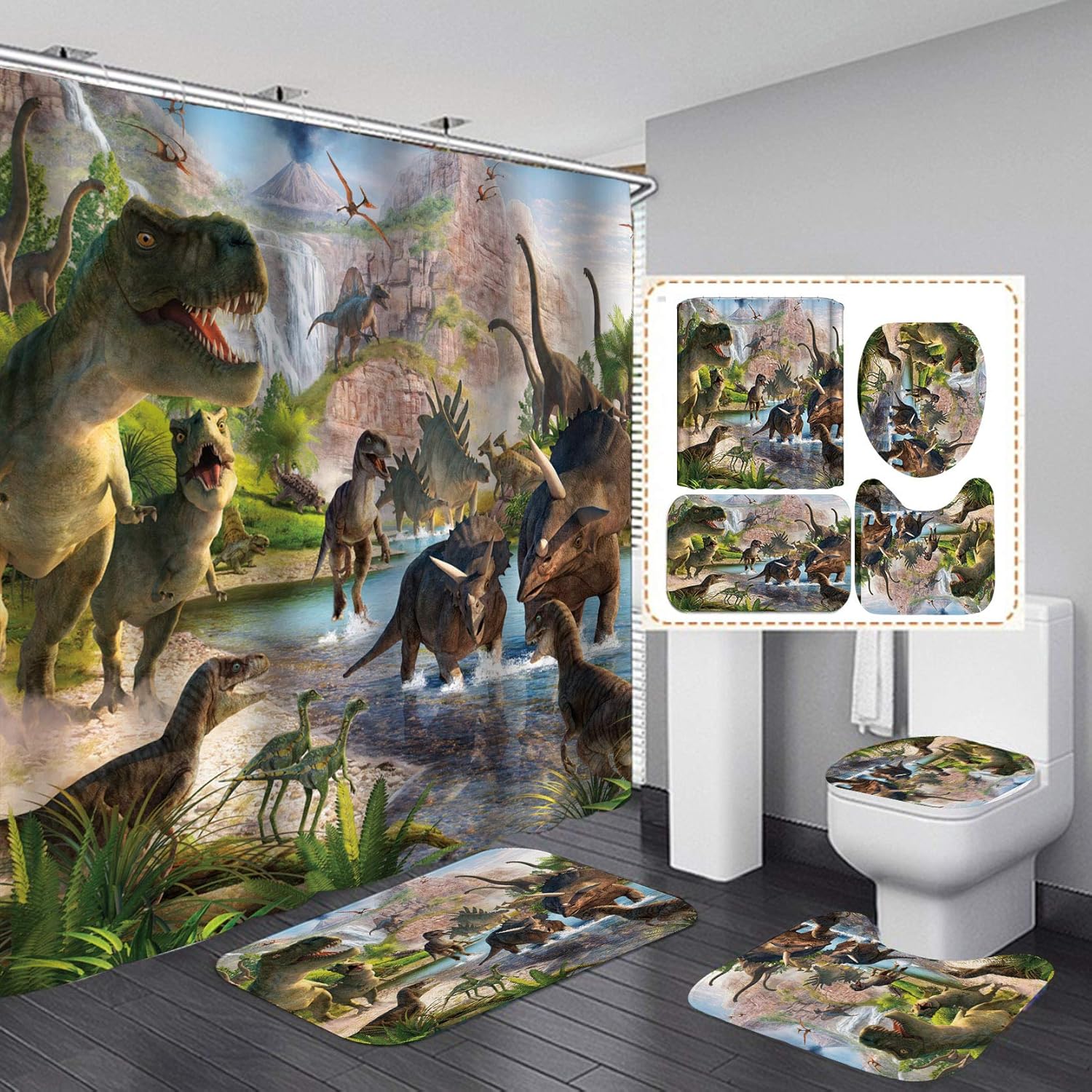 Yuaobeimei Dinosaur 3D Print Bath Set 4 Pieces