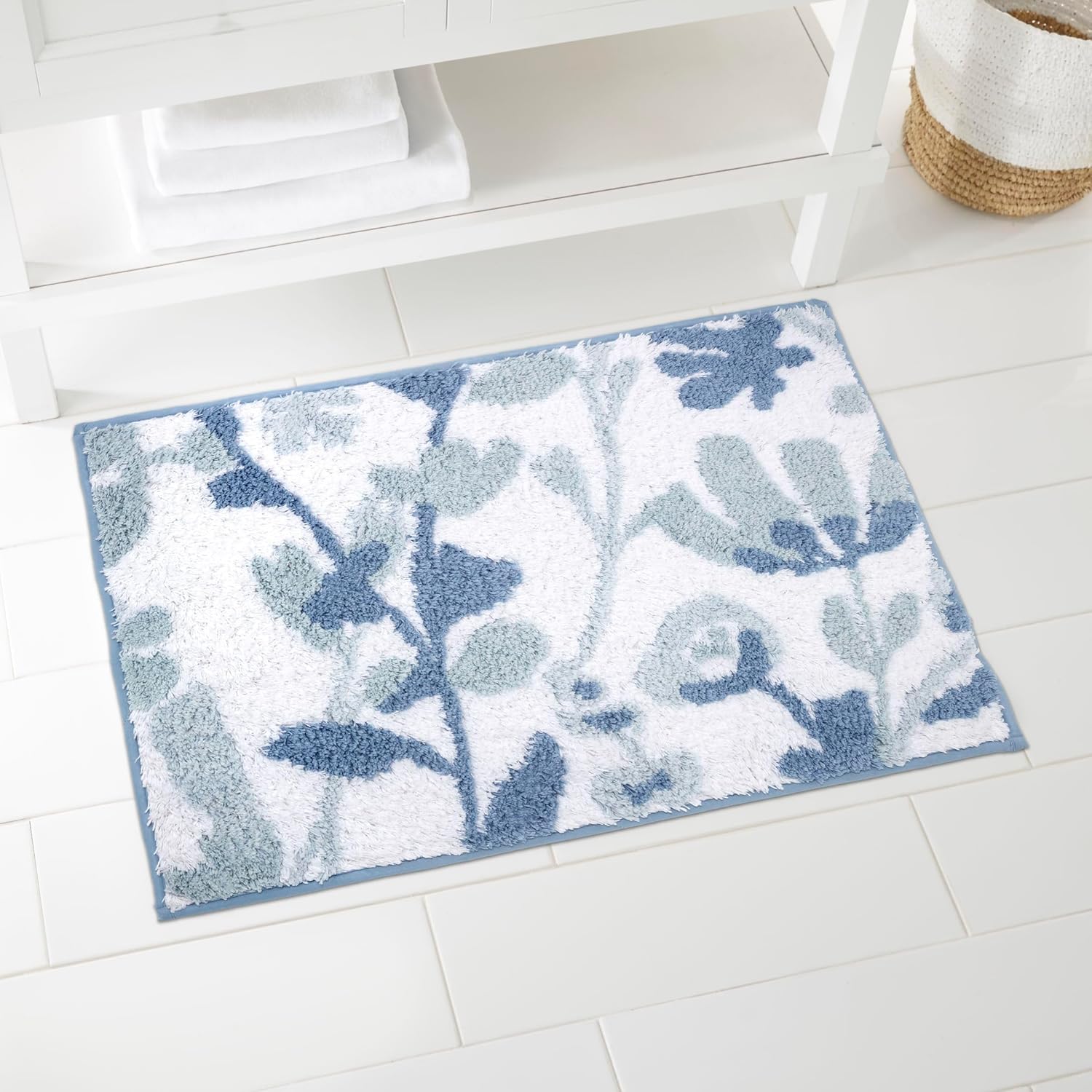 IZOD Cotton Bath Mat - Floral Design Mystic Blue 20 x 30
