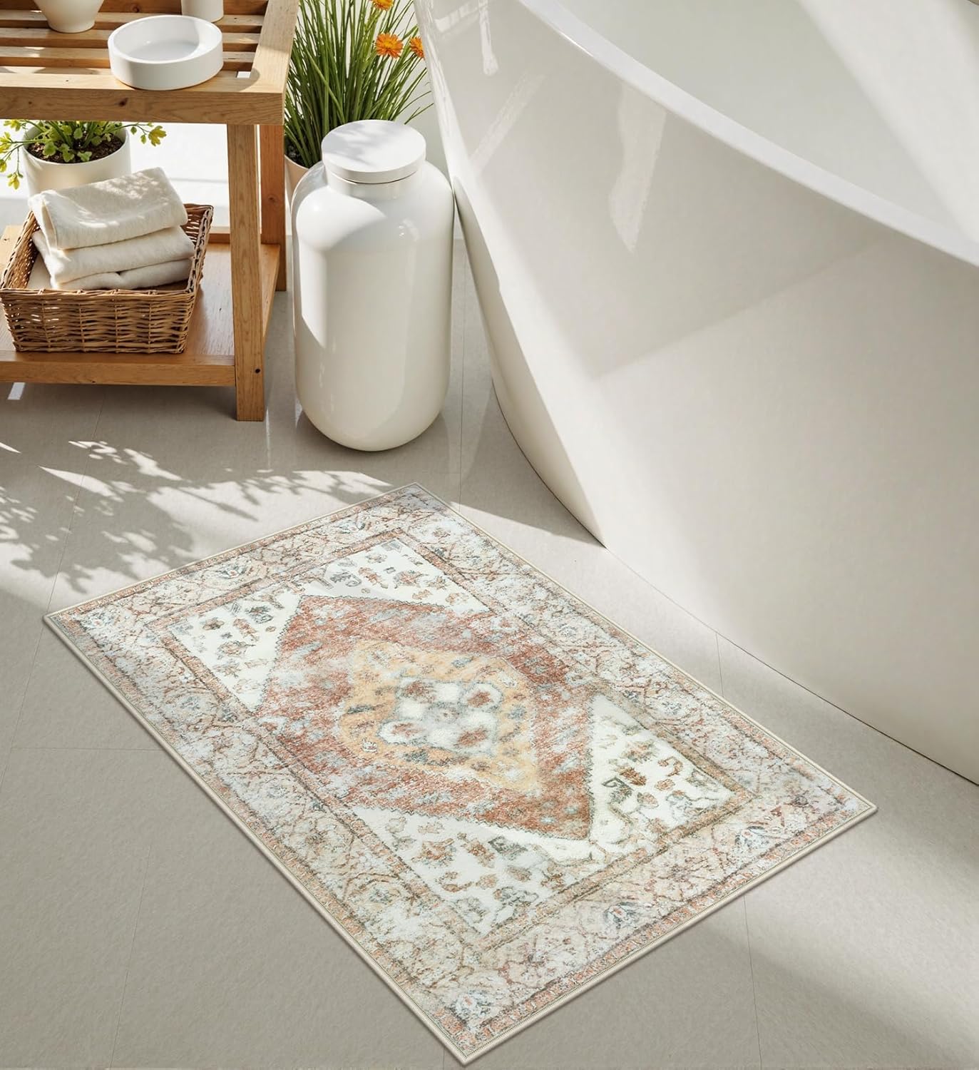 Uphome Boho Bath Rug Khaki Plush Non-Slip