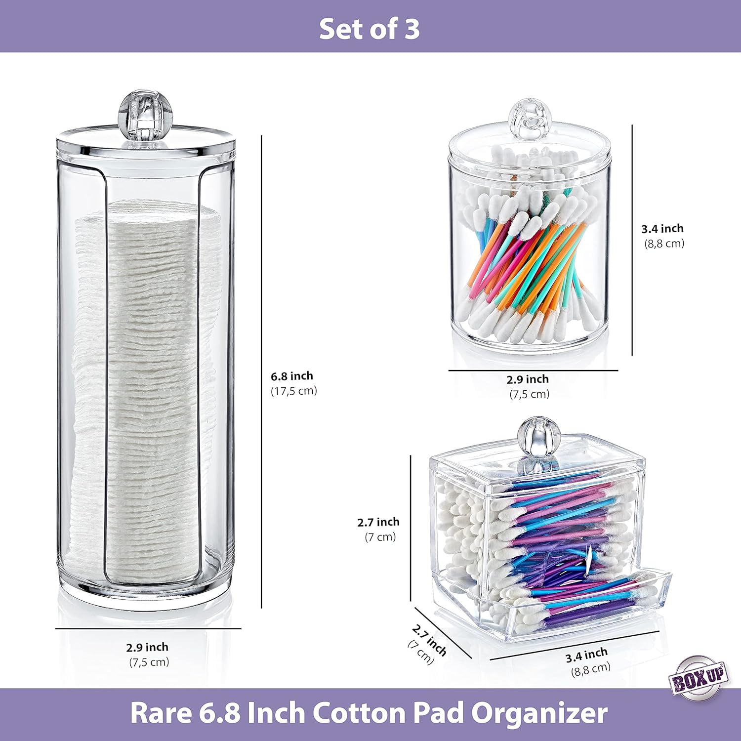 Boxup Bathroom Organizer Storage Set - Cotton Pads Q Tips Holder