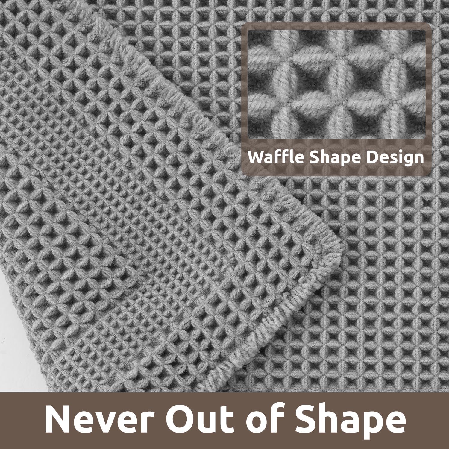 AMOAMI Waffle Bath Mat Non Slip Grey 18x30 1