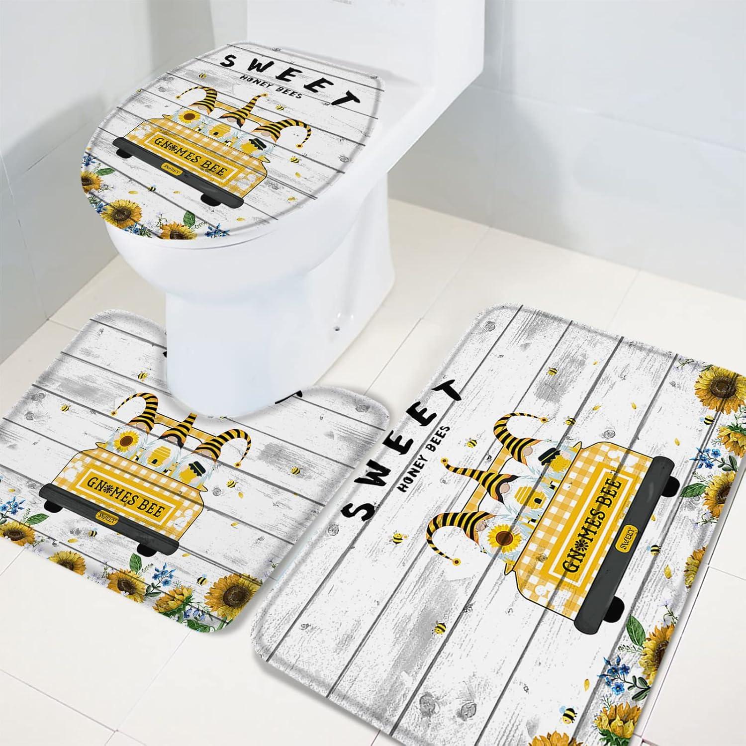 YESOF66 3 Piece Bathroom Rug Set Non-Slip