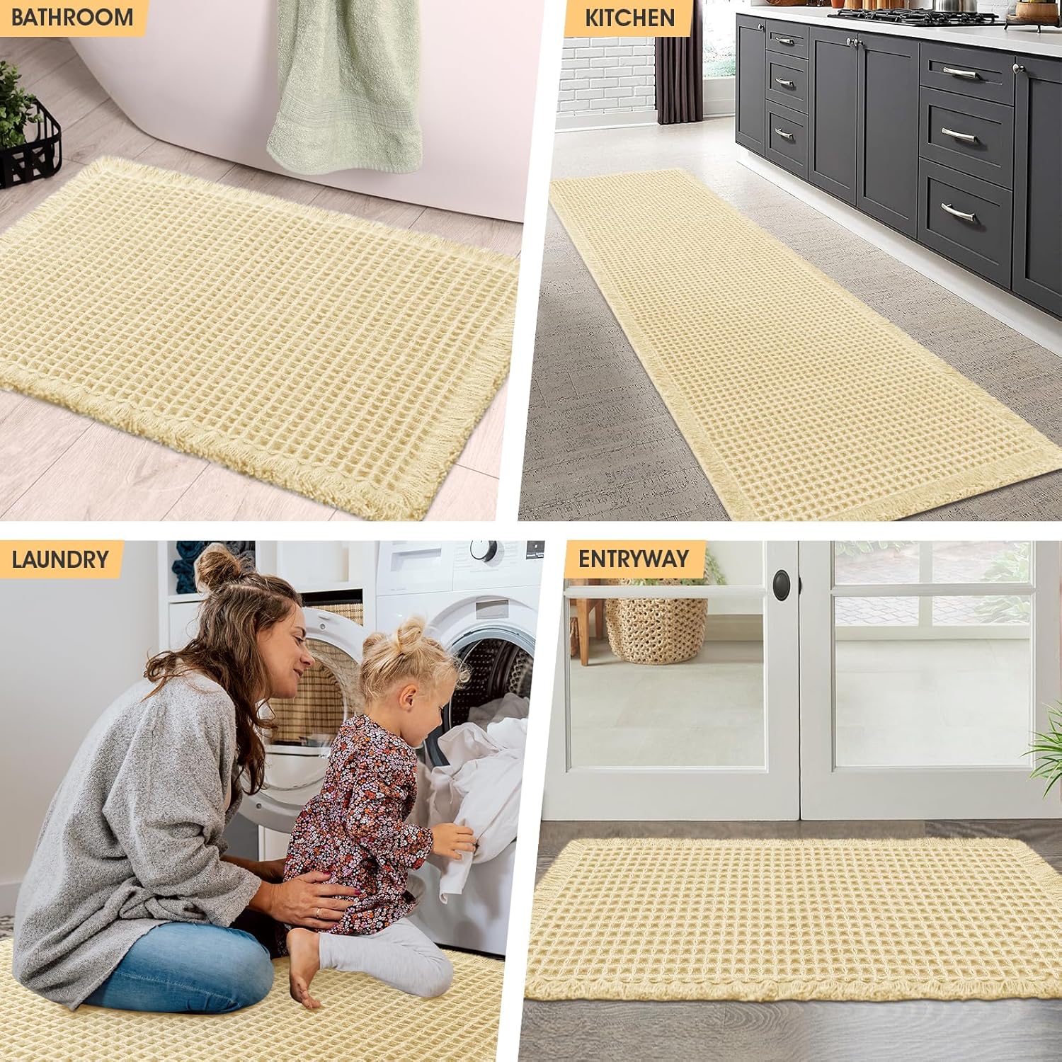 IM HOME Waffle Bath Mat Light Beige 32x20